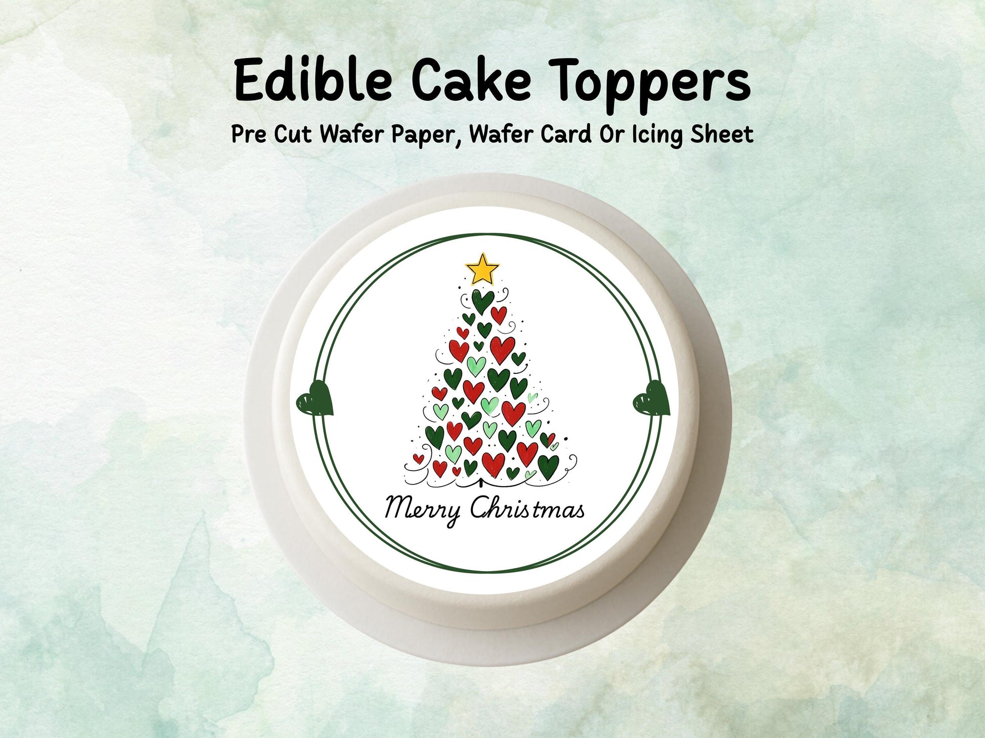 Merry Christmas Tree Edible Cake Topper: 6", 7" & 8". Pre Cut Wafer Paper, Card, or Icing Sheet