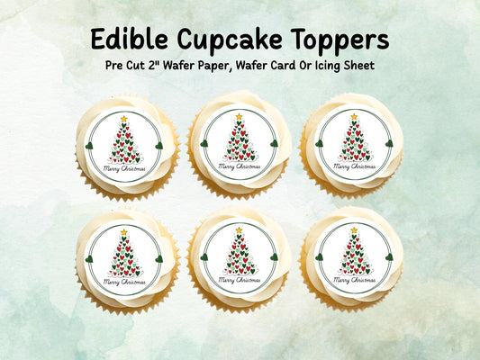 Merry Christmas Cupcake Toppers: Edible Wafer Paper, Card, or Icing (12 x 2")