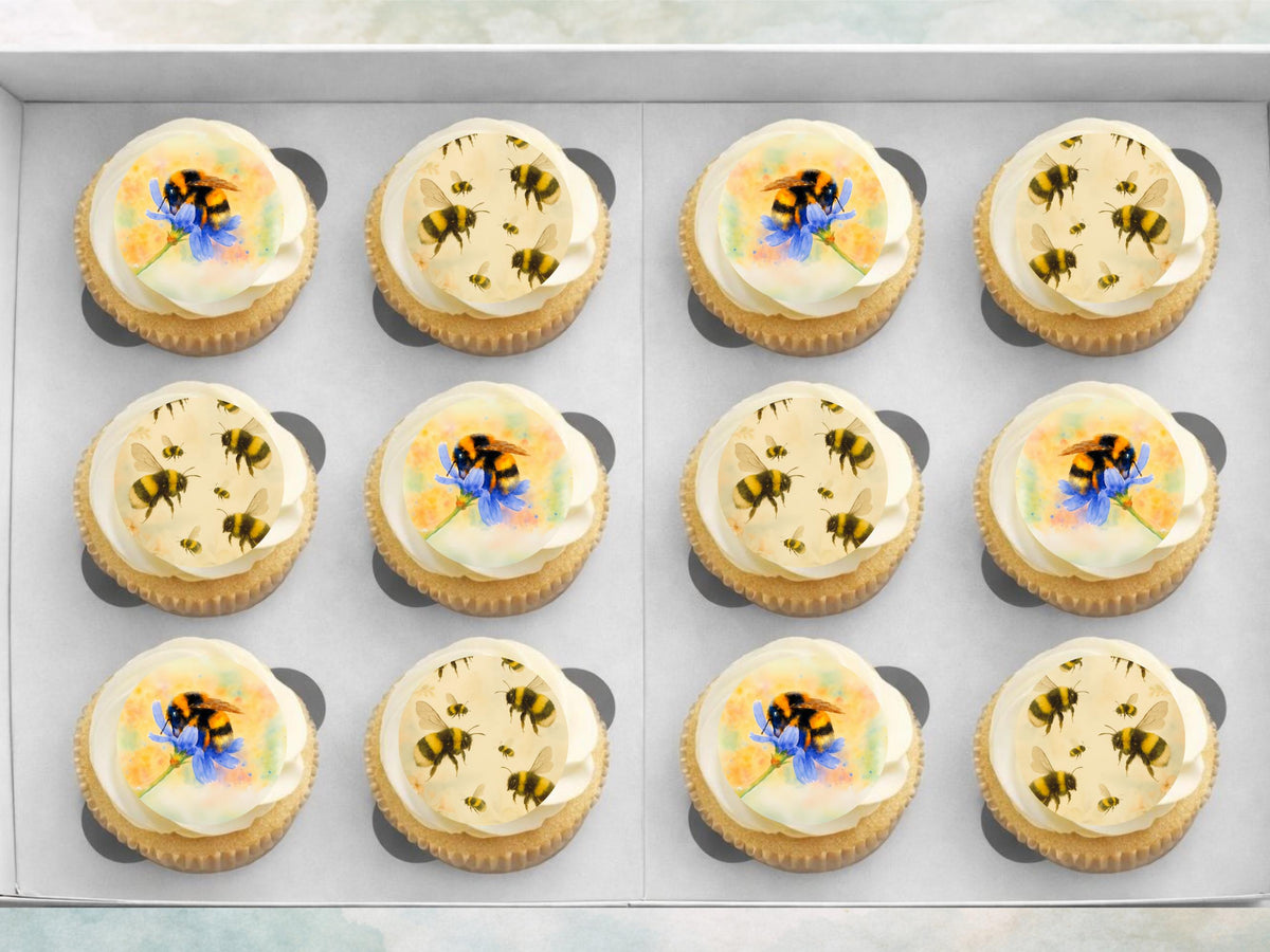 Bumble Bee Edible Cupcake Toppers 12 x 2"– Precut Bee Birthday Decoration