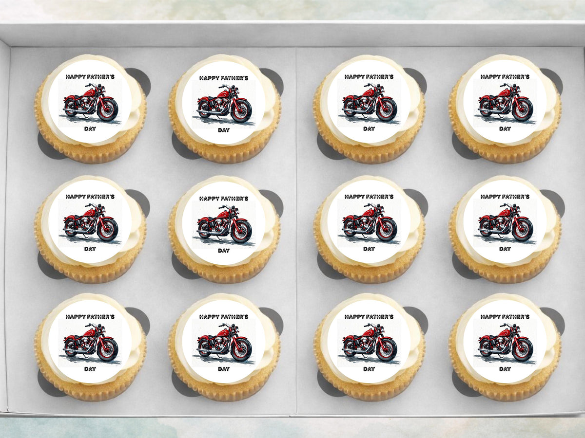 12 x Father's Day Edible Cupcake Toppers – Motorbike Cupcake Toppers