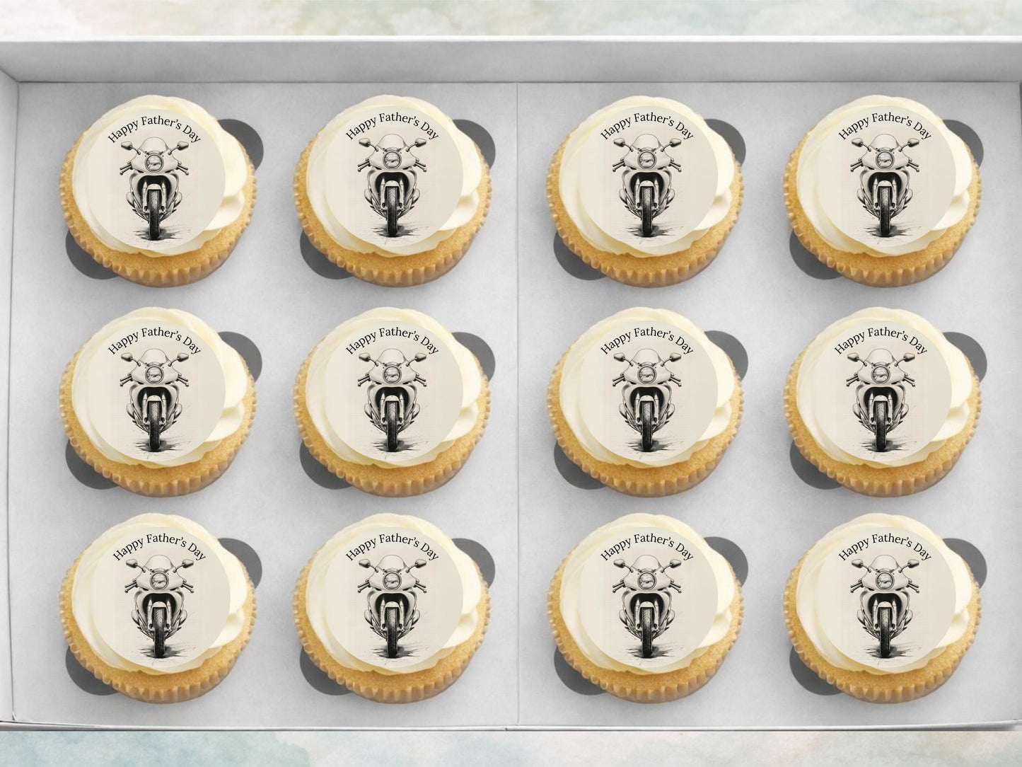 Happy Father's Day Edible Cupcake Toppers – Motorcycle Design (12x 2")