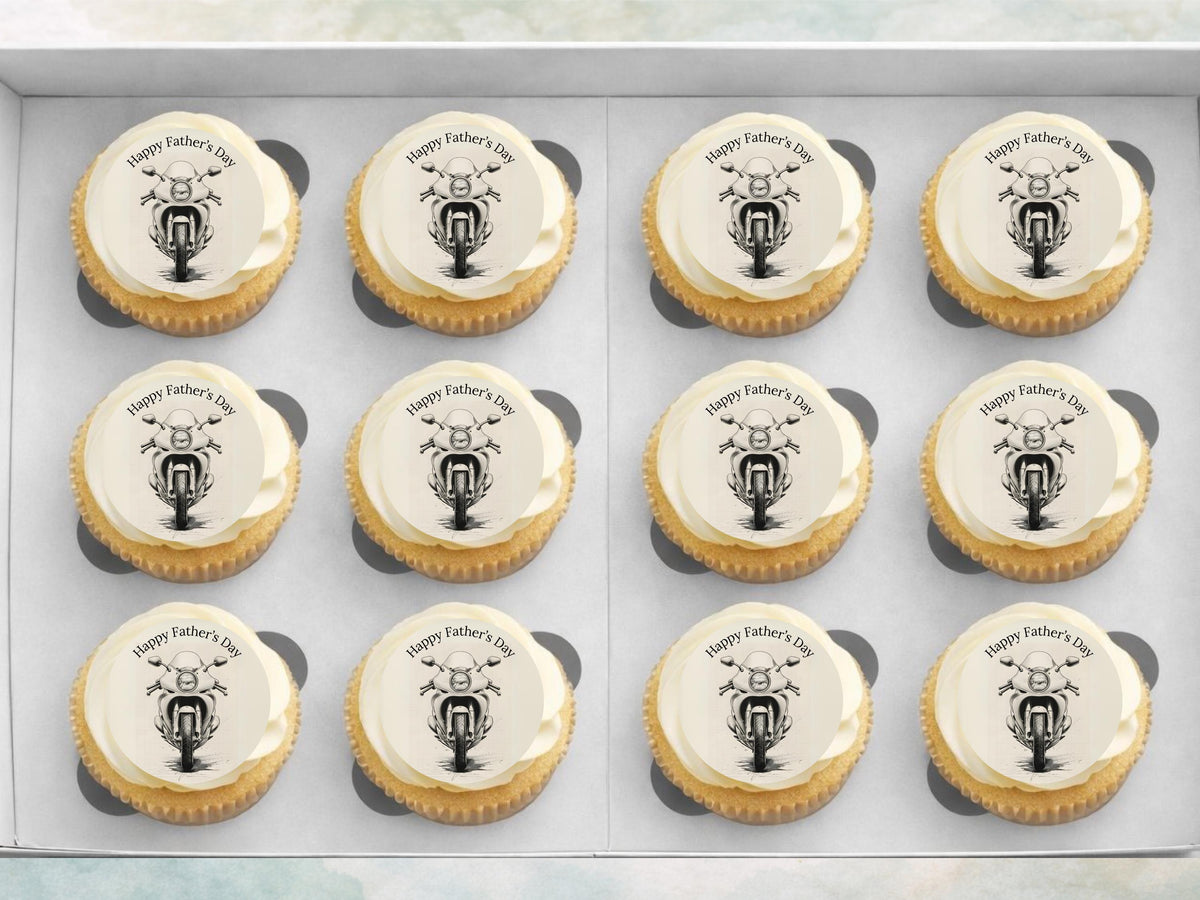 Happy Father's Day Edible Cupcake Toppers – Motorcycle Design (12x 2")