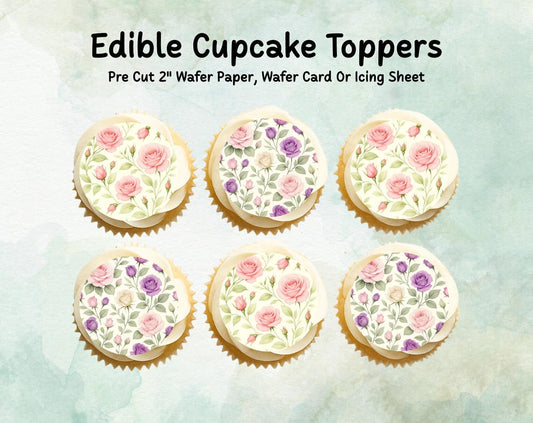 Rose Floral Edible Cupcake Toppers