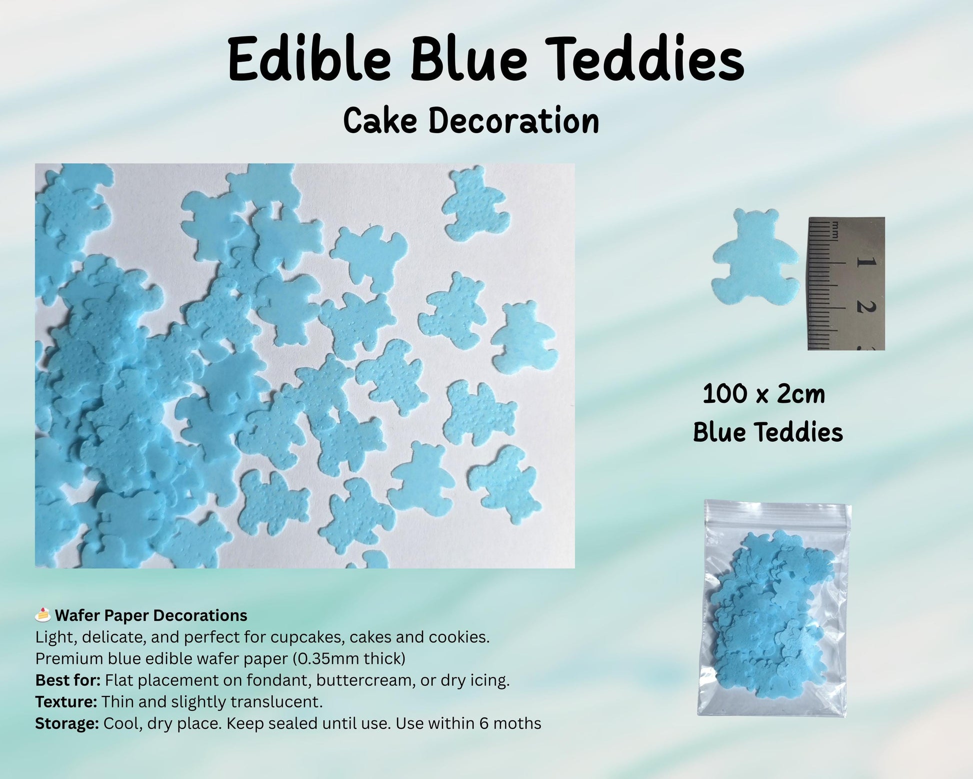 Edible Wafer Paper Teddy Bear Cake Decorations (100, 2cm)