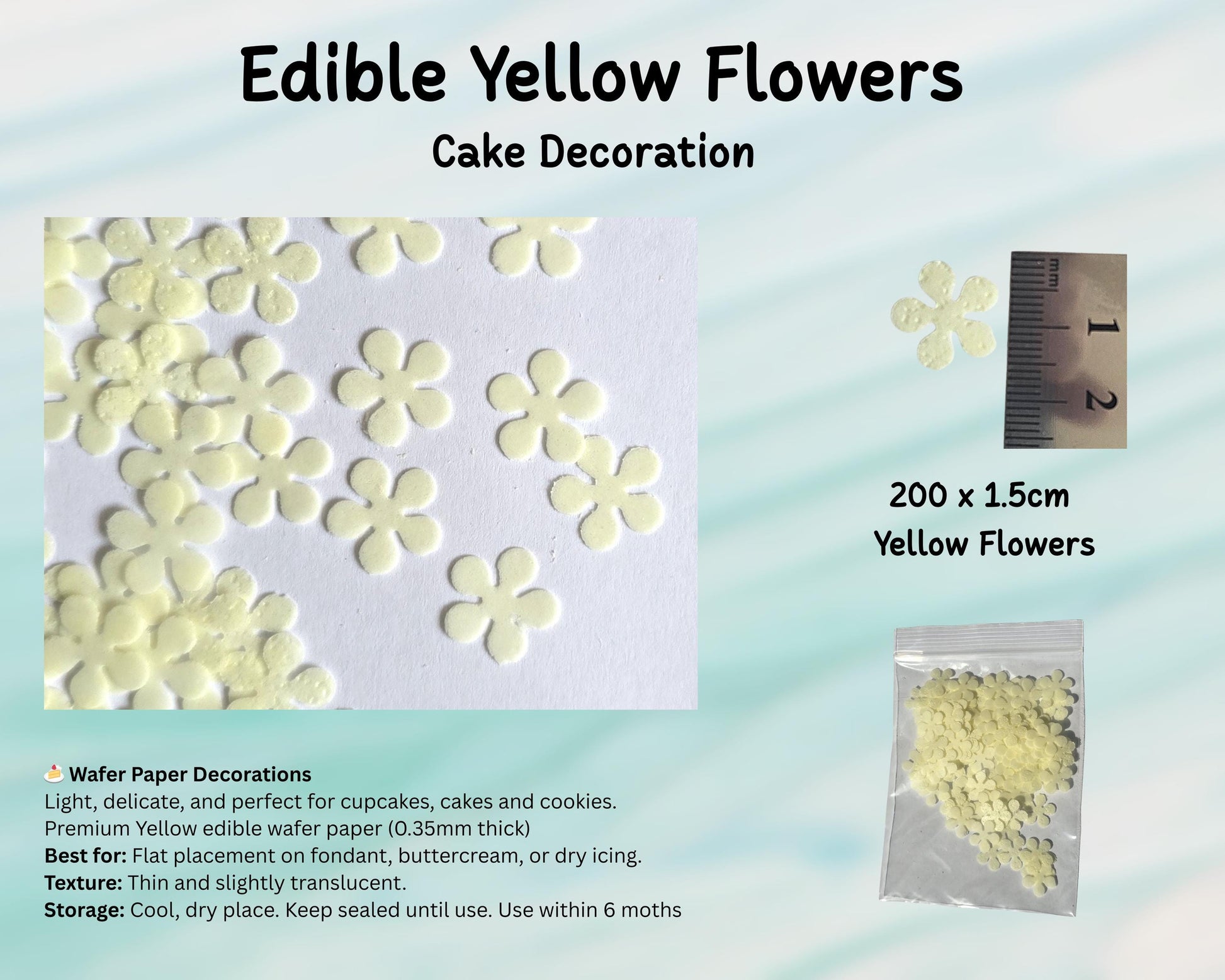 Edible Flower Cake Decorations Pack 200 (1.5cm) – Wafer Paper, Cupcakes, Cookies, Cake, Decoration, Birthday