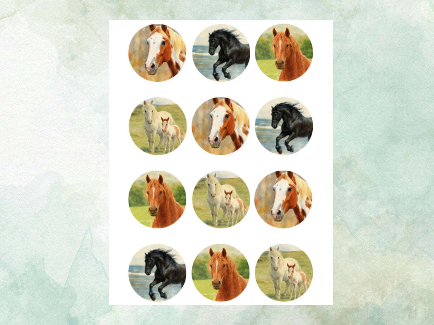 Horse Edible Cupcake Toppers 12 x 2"– Pre cut Wafer Paper, Card or Icing Sheet, Pony Birthday Cake Images, Horse Decoration