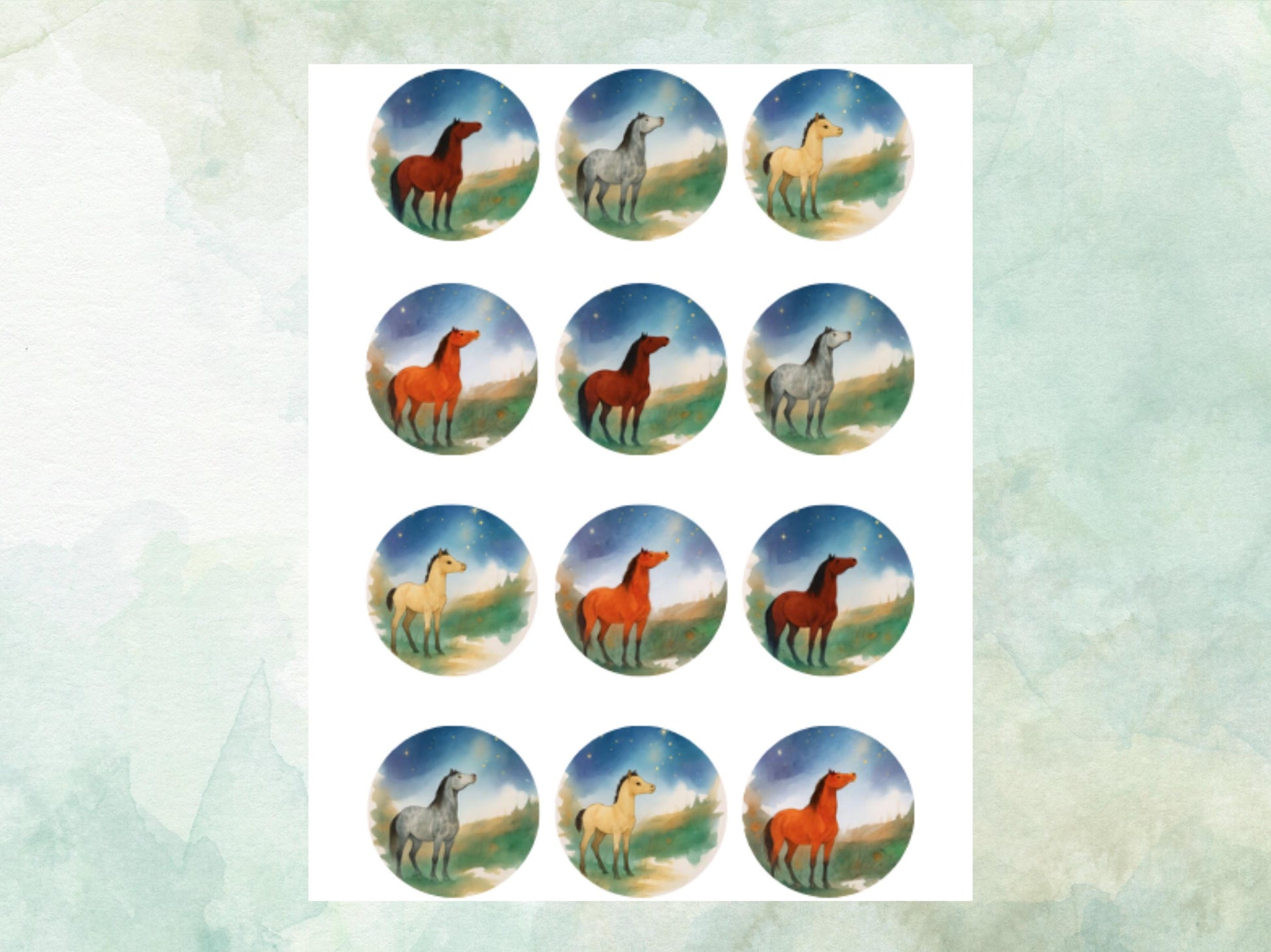 Magical Horse Edible Cupcake Toppers 12 x 2"– Pre cut Wafer Paper, Card or Icing Sheet, Pony Birthday, Cookies, Cake, Horse Decoration