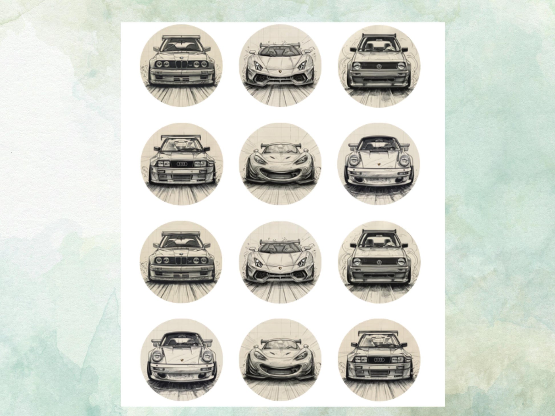 Sports Car Edible Cupcake Toppers 12 x 2" – Pre cut Wafer Paper, Card or Icing Sheet, Cupcakes, Cookies, Cake, Birthday, Cars