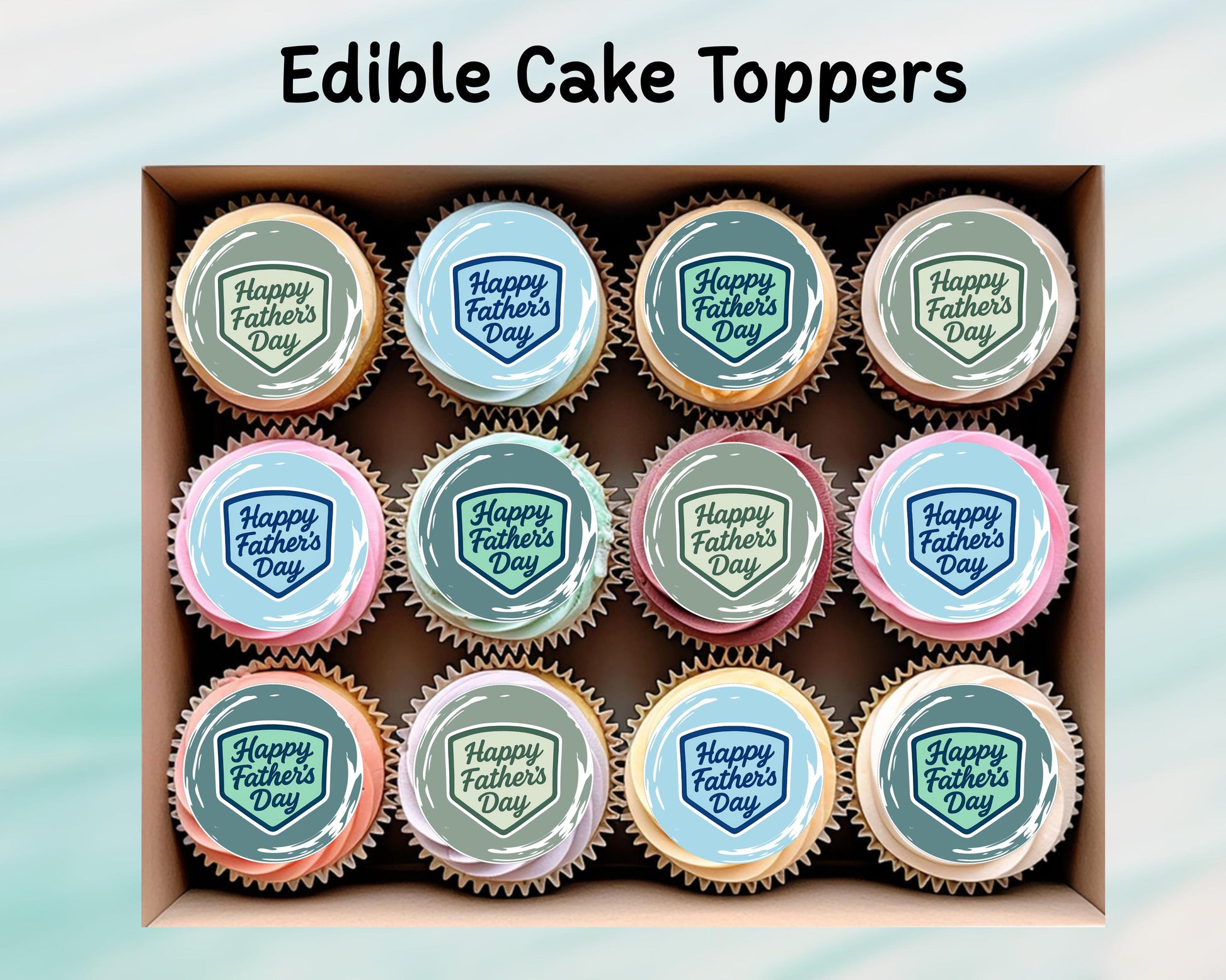 Happy Father's Day Edible Cake Toppers 12 x 2" – Pre cut Wafer Paper, Card or Icing Sheet, Fathers Day Cake Decoration