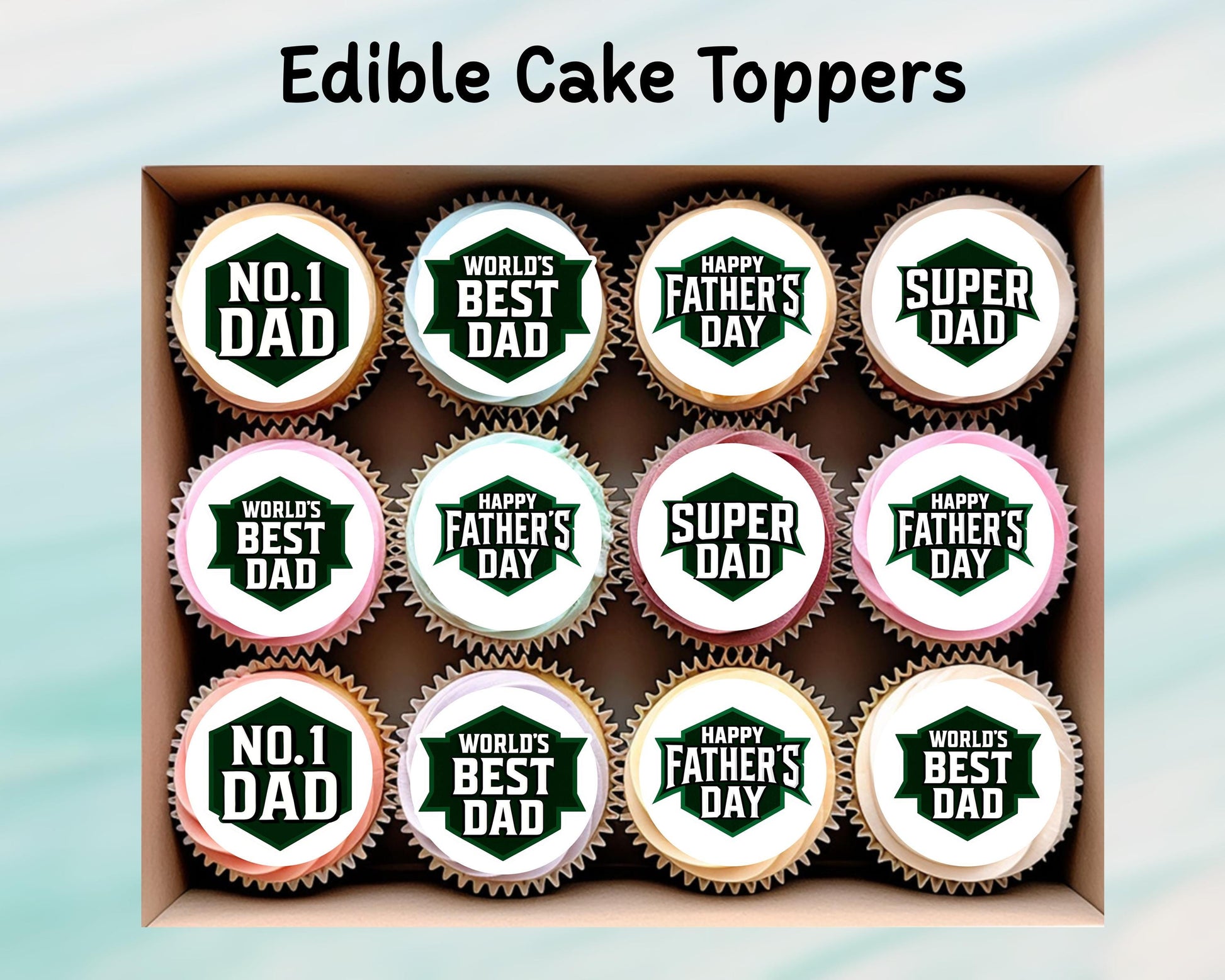 Happy Father's Day Edible Cake Toppers 12 x 2" – Pre cut Wafer Paper, Card or Icing Sheet, Cupcakes, Cookies, Dad's