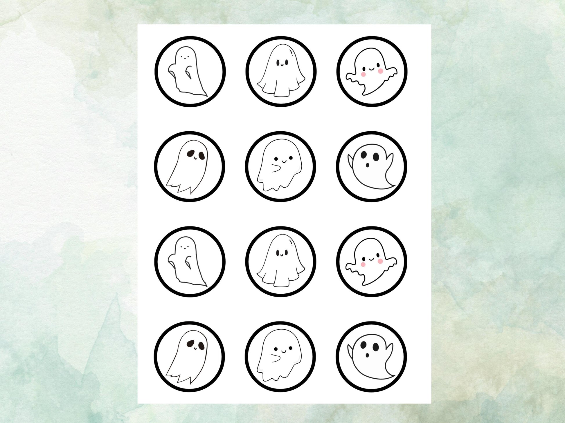 Cute Ghost Edible Cupcake Toppers 12 x 2" – Pre cut Wafer Paper, Card or Icing Sheet, Halloween Spooky Cake Decorations