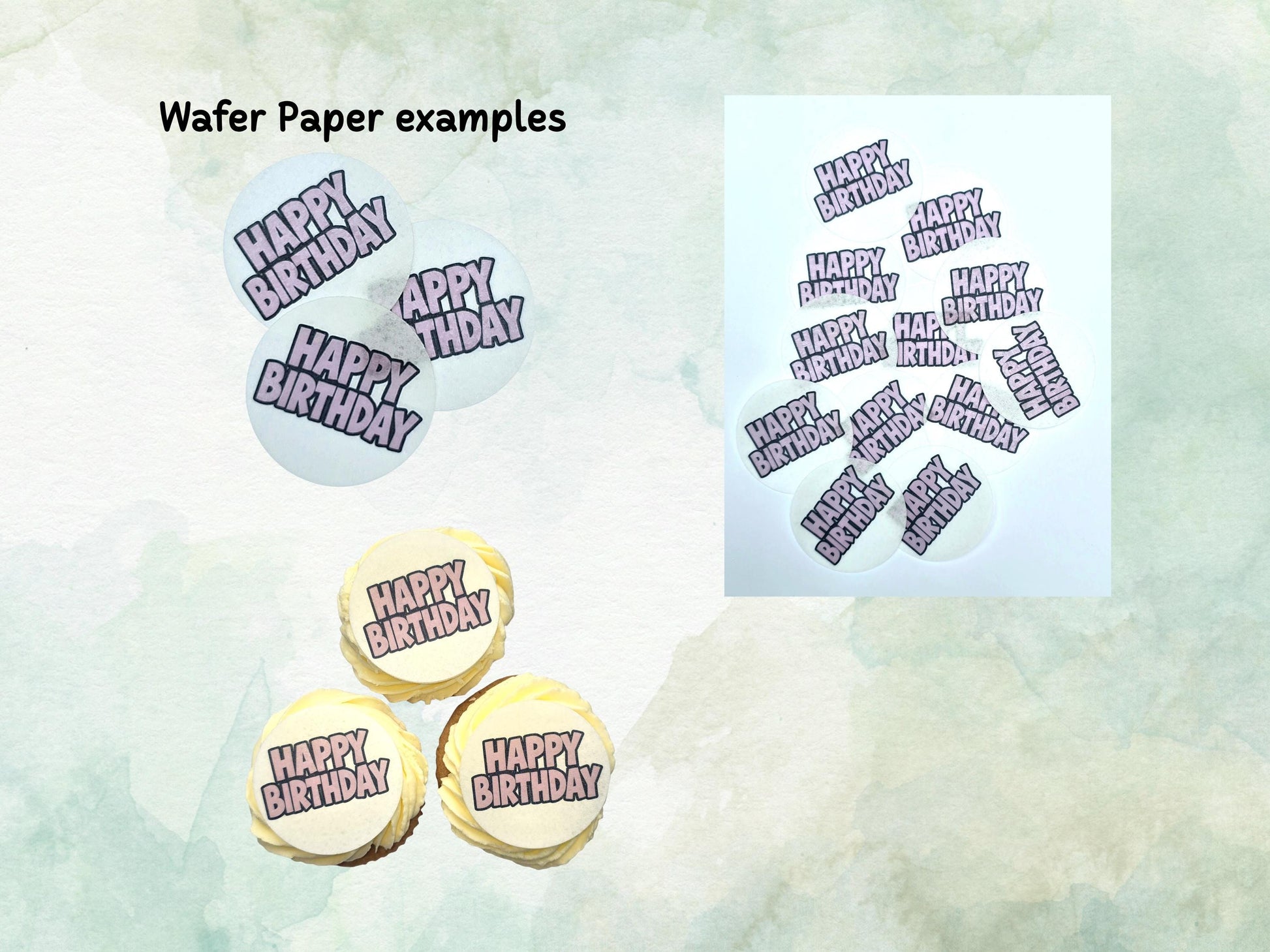 Happy Birthday Edible Cupcake Toppers 12 x 2"– Pre cut Wafer Paper, Card or Icing Sheet, Bold Pink Lettering Birthday Cupcake