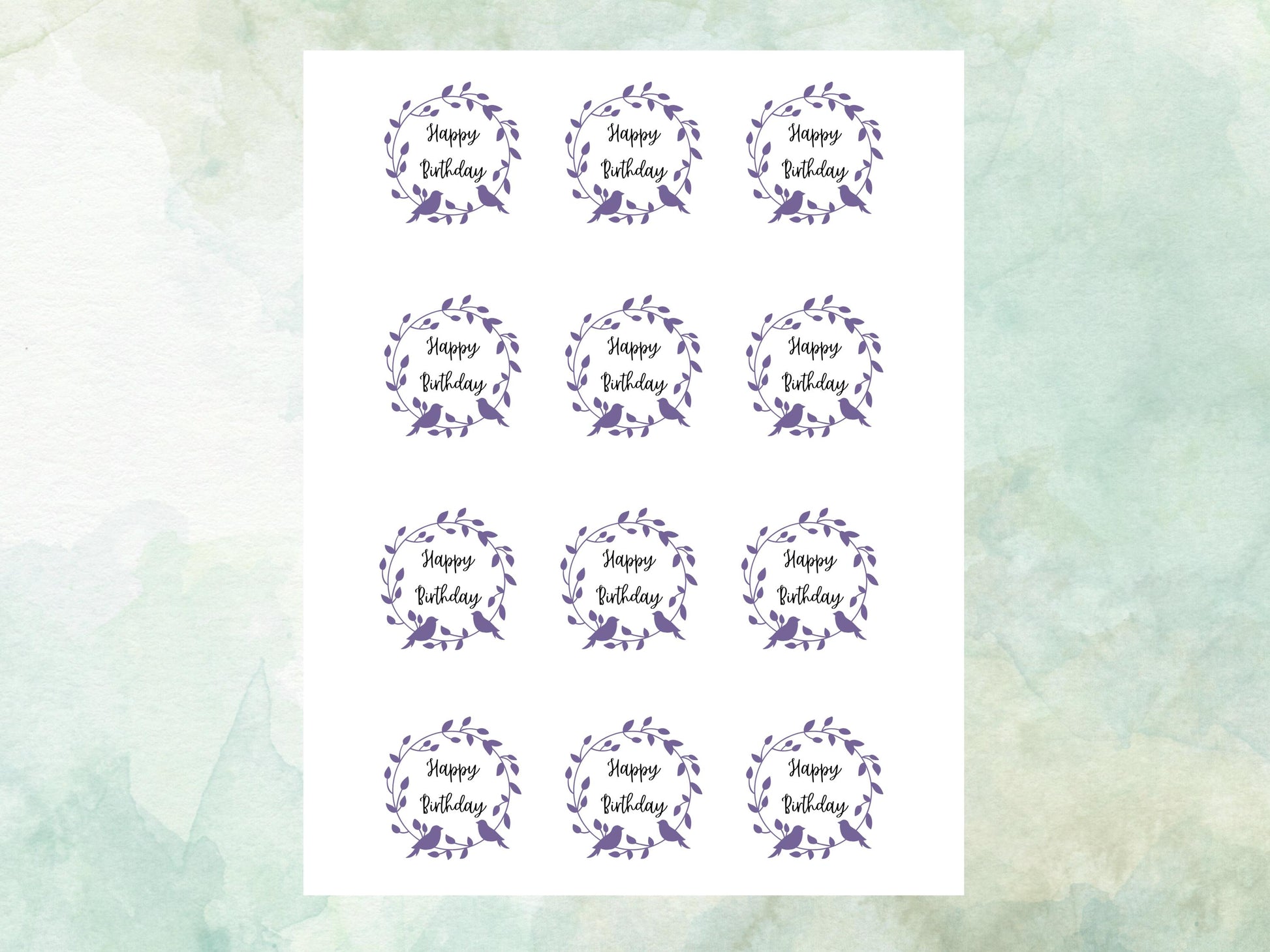 Happy Birthday Edible Cupcake Toppers 12 x 2"– Pre cut Wafer Paper, Card or Icing Sheet, Floral Birthday Cake Toppers