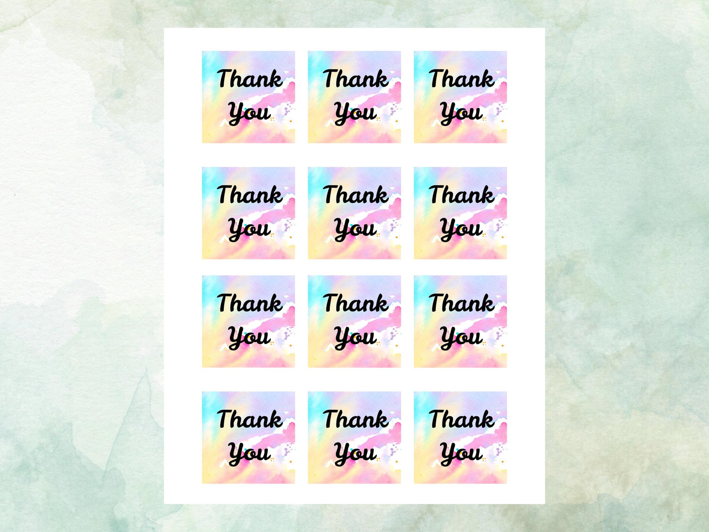 Thank You Edible Cupcake Toppers 12 x 2"– Pre cut Wafer Paper, Card or Icing Sheet, Rainbow Thank You Cake Decoration