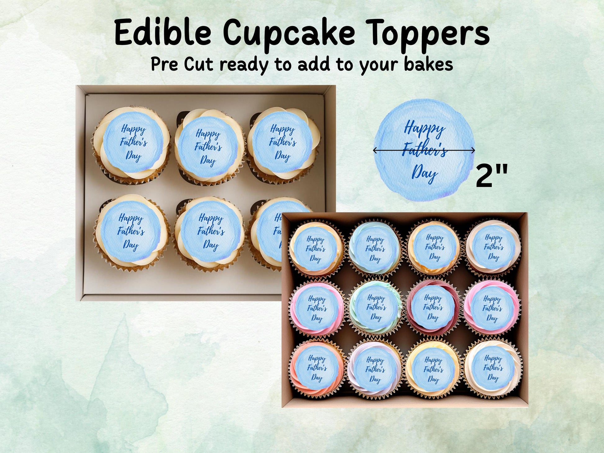 Father's Day Edible Cake Toppers – 2" Wafer Paper, Card, or Icing