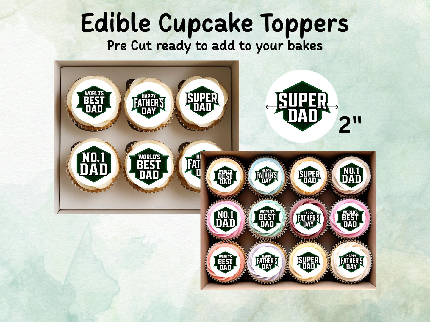 Father's Day Edible Cupcake Toppers – Precut Wafer Paper, Icing Sheet