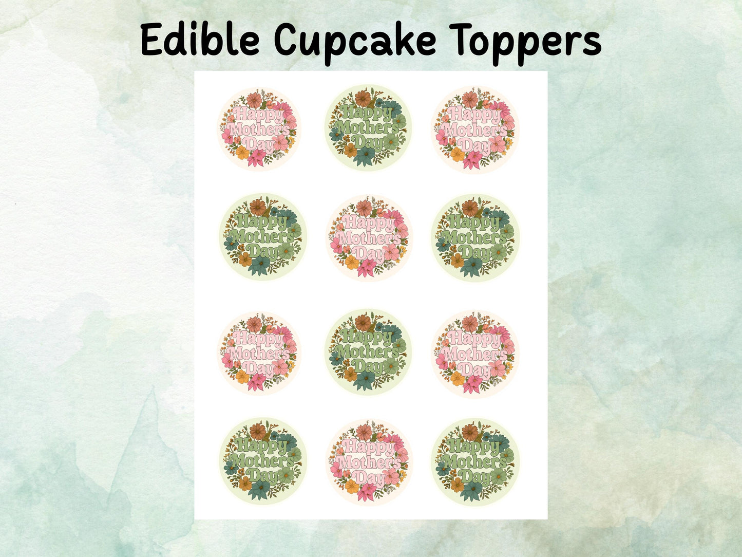 Happy Mother's Day Edible Cupcake Toppers 12 x 2" – Pre cut Wafer Paper, Card or Icing Sheet, Cookie Decoration