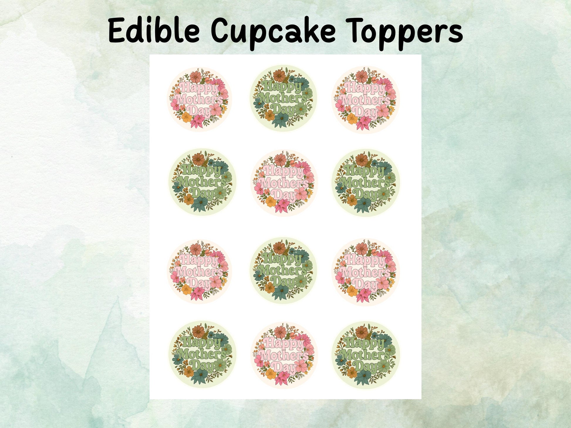 Happy Mother's Day Edible Cupcake Toppers 12 x 2" – Pre cut Wafer Paper, Card or Icing Sheet, Cookie Decoration