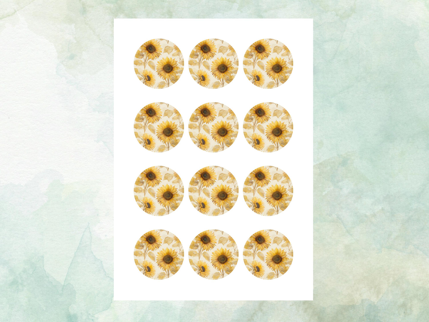 Sunflower Floral Edible Cupcake Toppers 12 x 2" – Pre cut Wafer Paper, Card or Icing Sheet, Watercolor Yellow Flower Cake Decoration