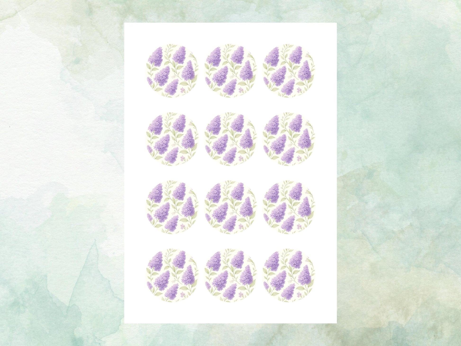 Lilac Floral Edible Cupcake Toppers 12 x 2" – Pre cut Wafer Paper, Card or Icing Sheet, Watercolor Purple Flower Cake and Cookie Decoration