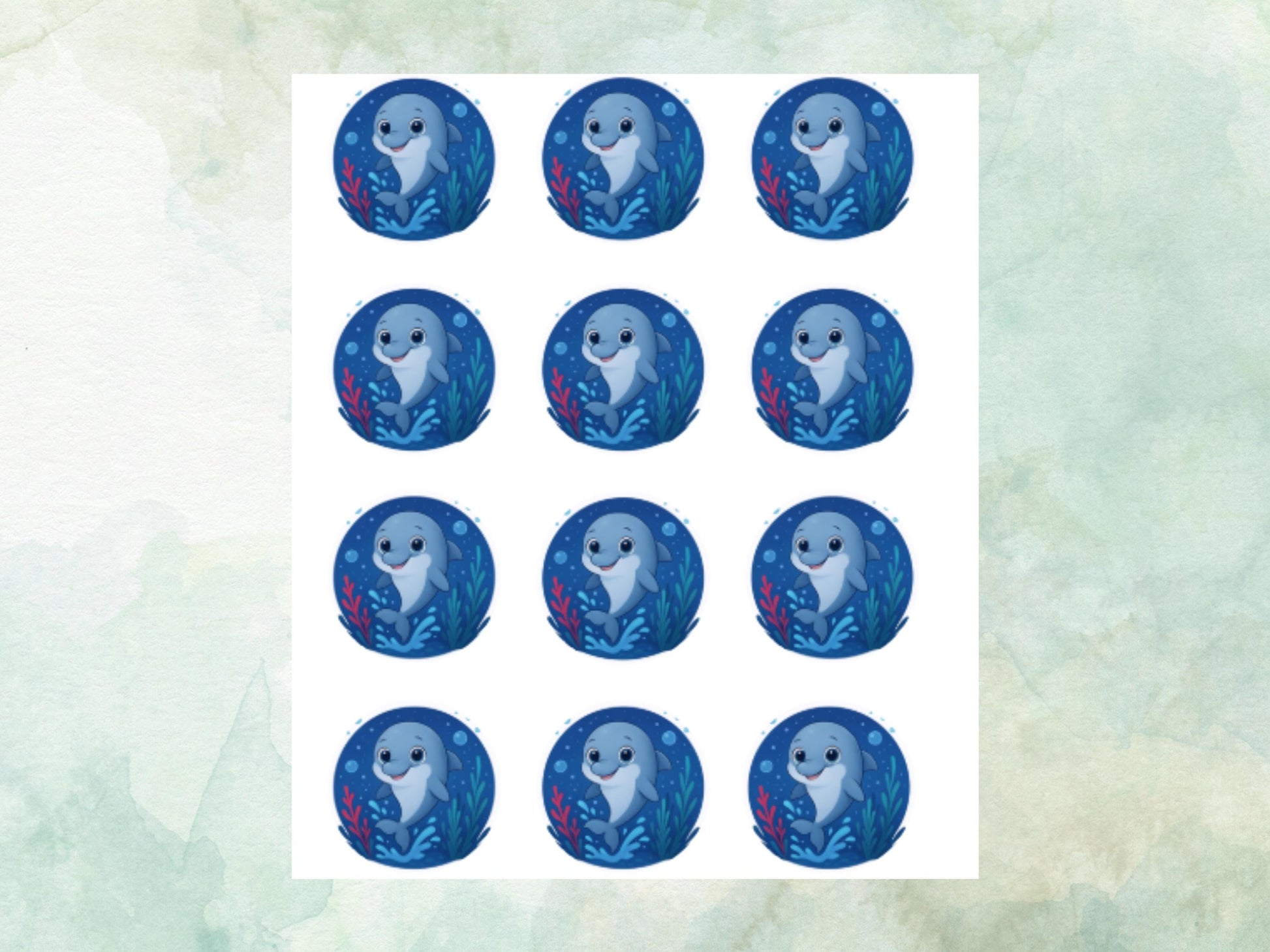 Cute Dolphin Edible Cupcake Toppers 12 x 2"– Pre cut Wafer Paper, Card or Icing Sheet, Under-The-Sea Cake Decoration, Dolphin Cake