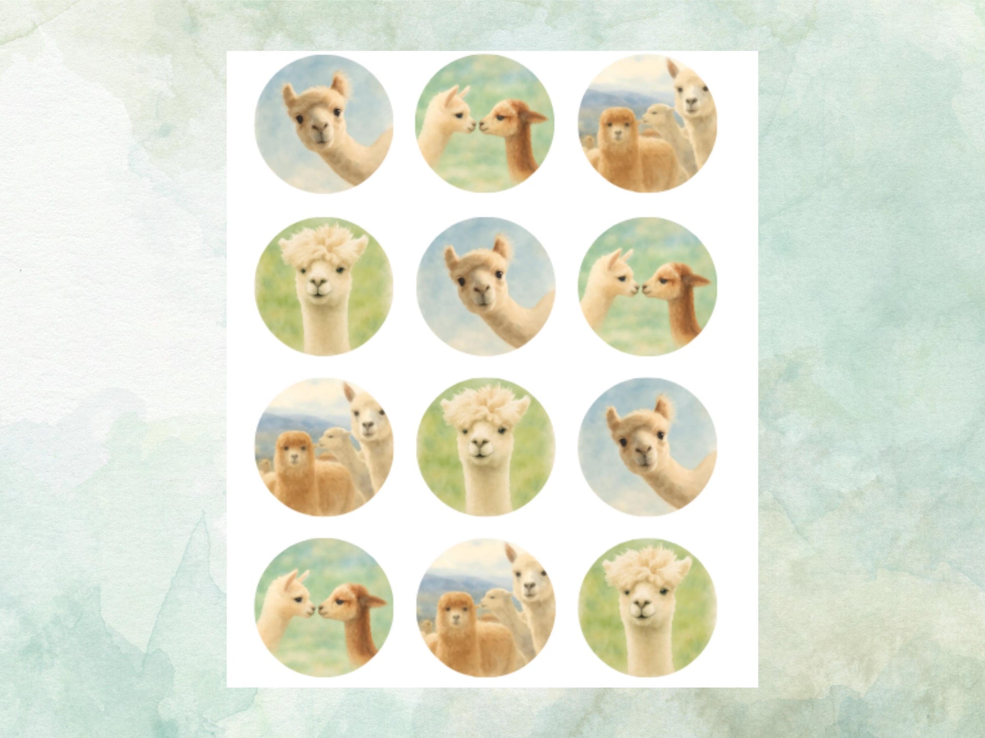 Alpaca Edible Cupcake Toppers 12 x 2"– Pre cut Wafer Paper, Card or Icing Sheet, Alpaca Birthday Cake Decoration