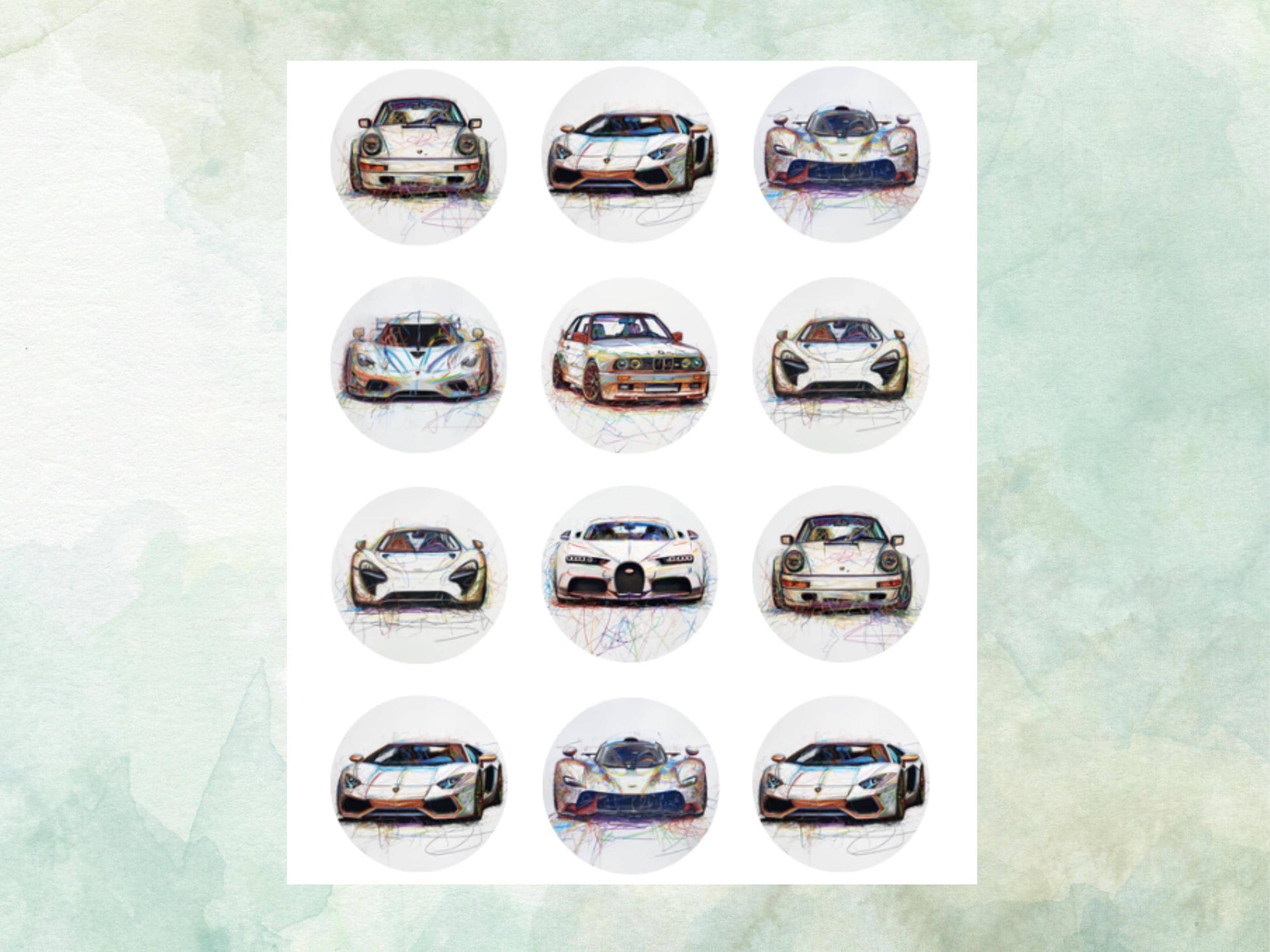 Sports Car Edible Cupcake Toppers 12 x 2"– Pre cut Wafer Paper, Card or Icing Sheet, Cupcakes, Cookies, Cake, Birthday, Cars