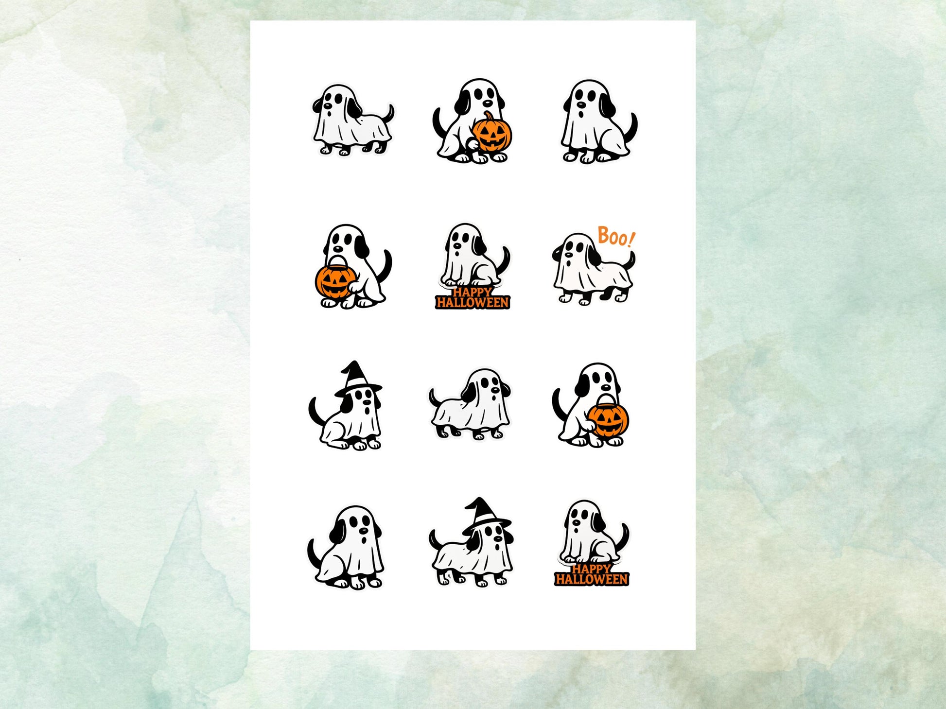 Ghost Dog Halloween Edible Cupcake Toppers 12 x 2" – Pre cut Wafer Paper, Card or Icing Sheet, Halloween Party Decoration
