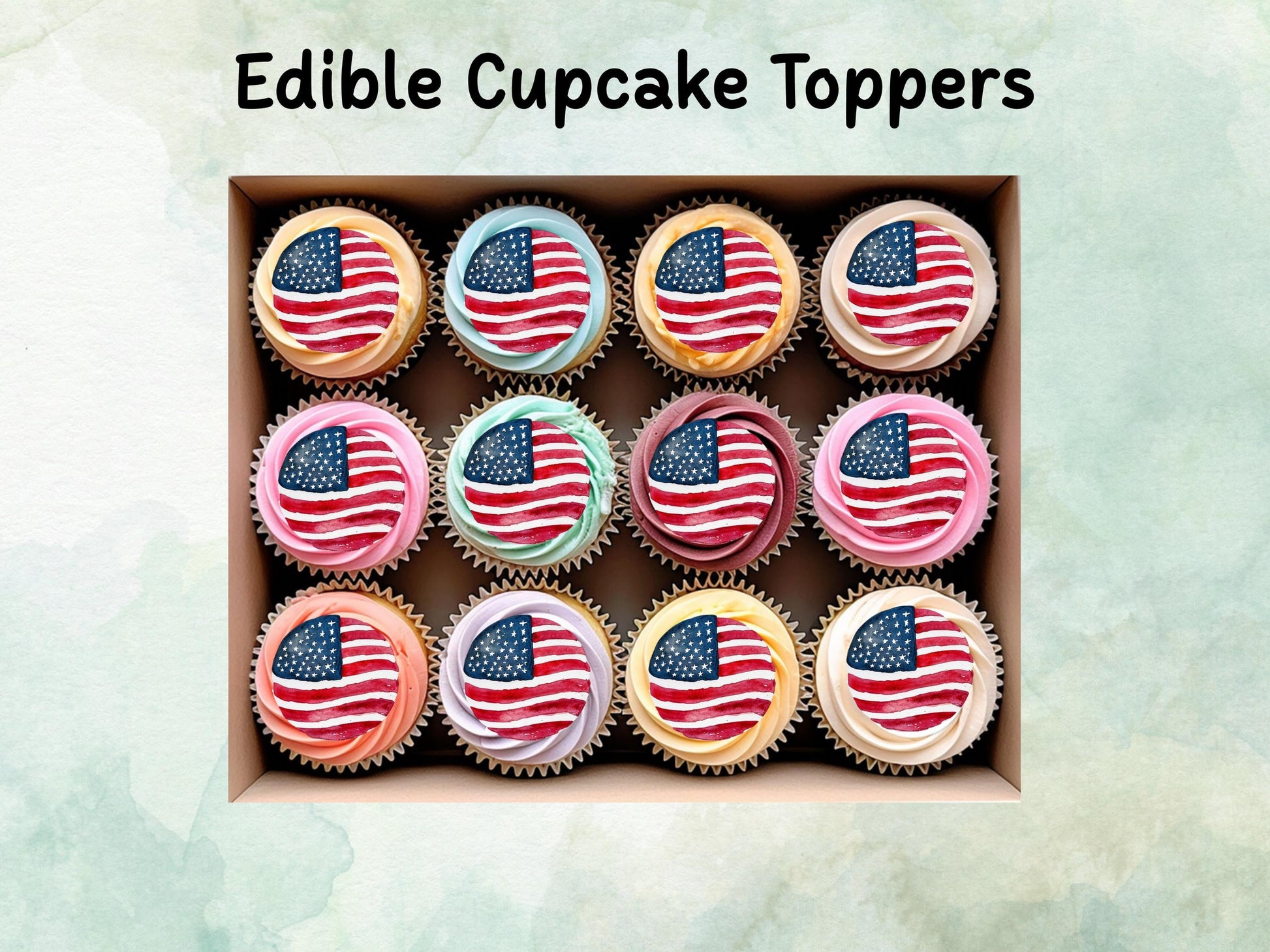American Flag Style Edible Cupcake Toppers 12 x 2" – Pre cut Wafer Paper, Card or Icing Sheet, USA Cake Topper, 4th of July