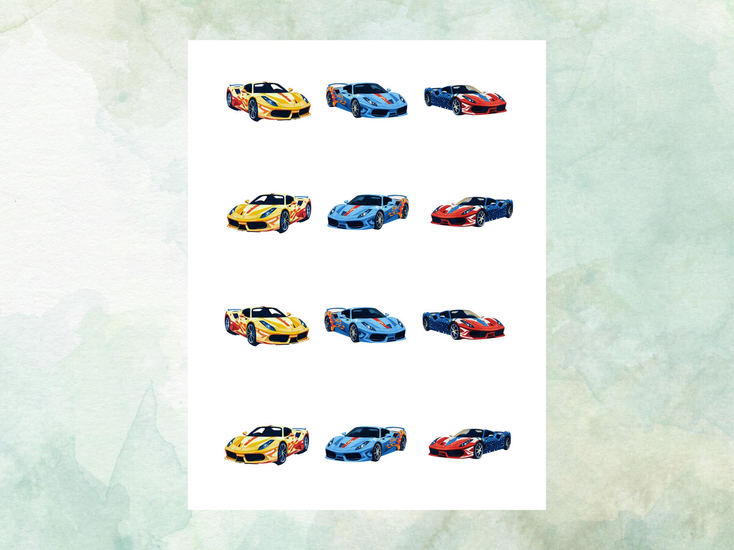 Sports Car Edible Cupcake Toppers 12 x 2" – Pre cut Wafer Paper, Card or Icing Sheet, Cupcakes, Cookies, Cake, Birthday, Cars