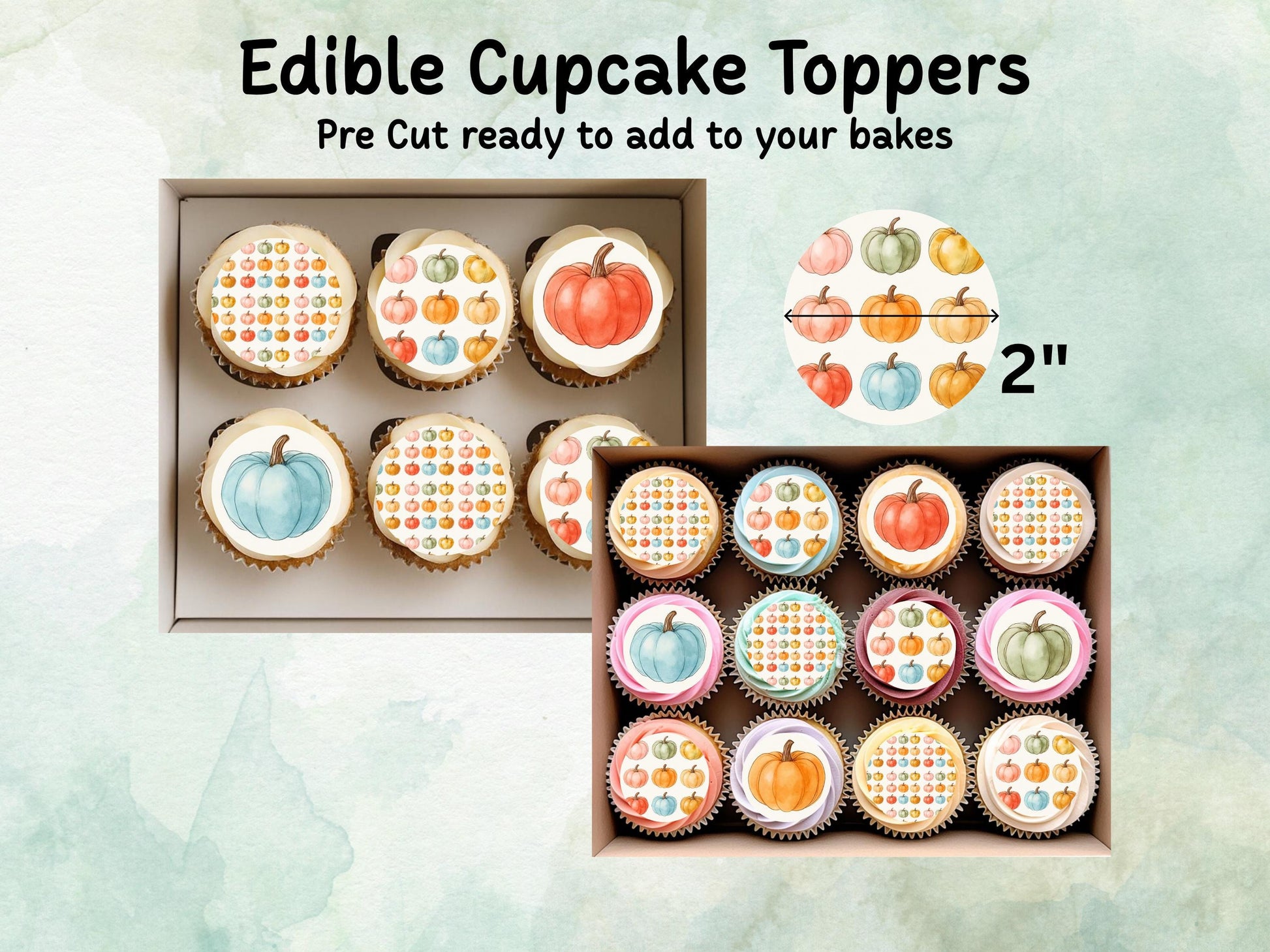 Pumpkin Edible Cupcake Toppers - 2" Pre-Cut (Wafer Paper, Card, Icing Sheet)