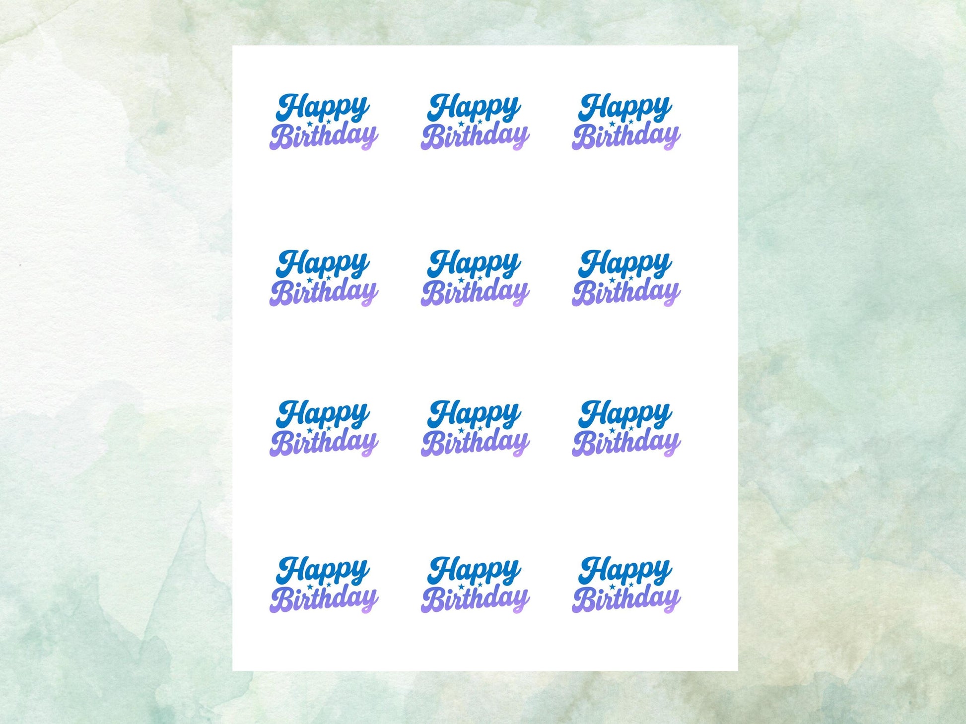 Happy Birthday Edible Cupcake Toppers 12 x 2"– Pre cut Wafer Paper, Card or Icing Sheet, Cupcakes, Cookies, Cake Decoration