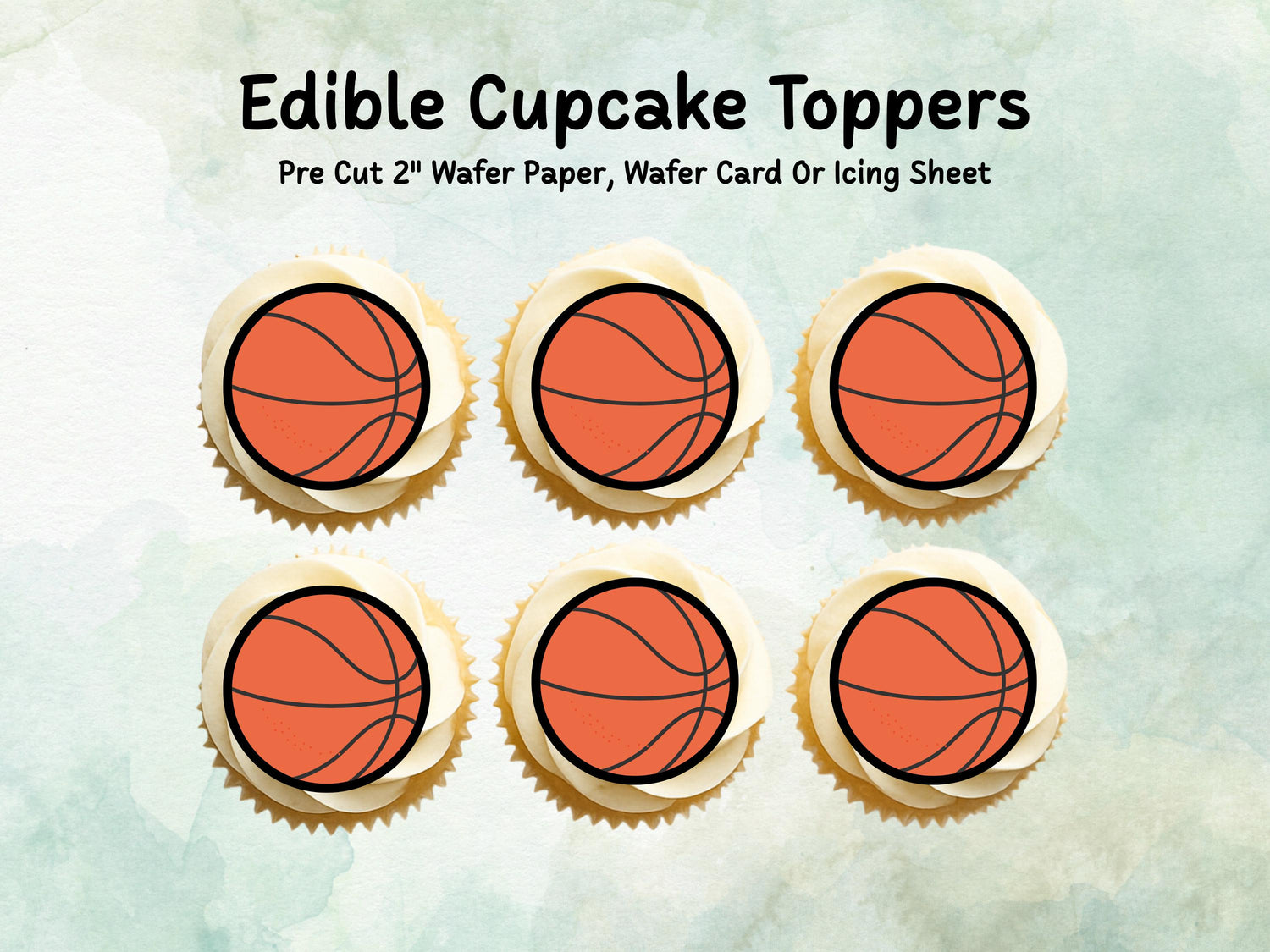 Basketball Edible Cupcake Toppers 12 x 2" – Pre cut Wafer Paper, Card or Icing Sheet, Sports Party Decoration, Cake images