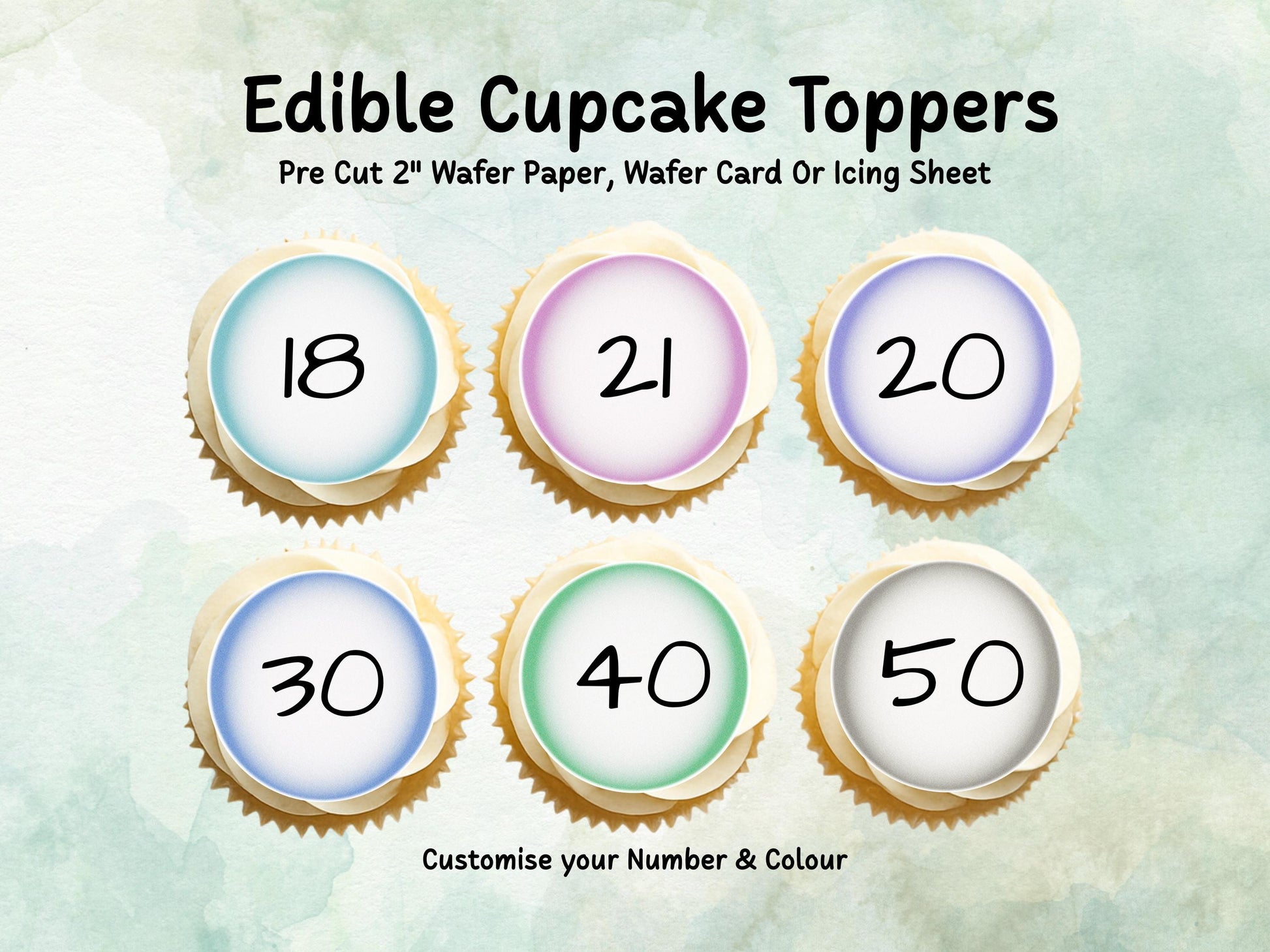 Milestone Age Edible Cupcake Toppers 12 x 2"– Pre cut Wafer Paper, Card or Icing Sheet, Customisable Birthday Celebration Cake Decorations