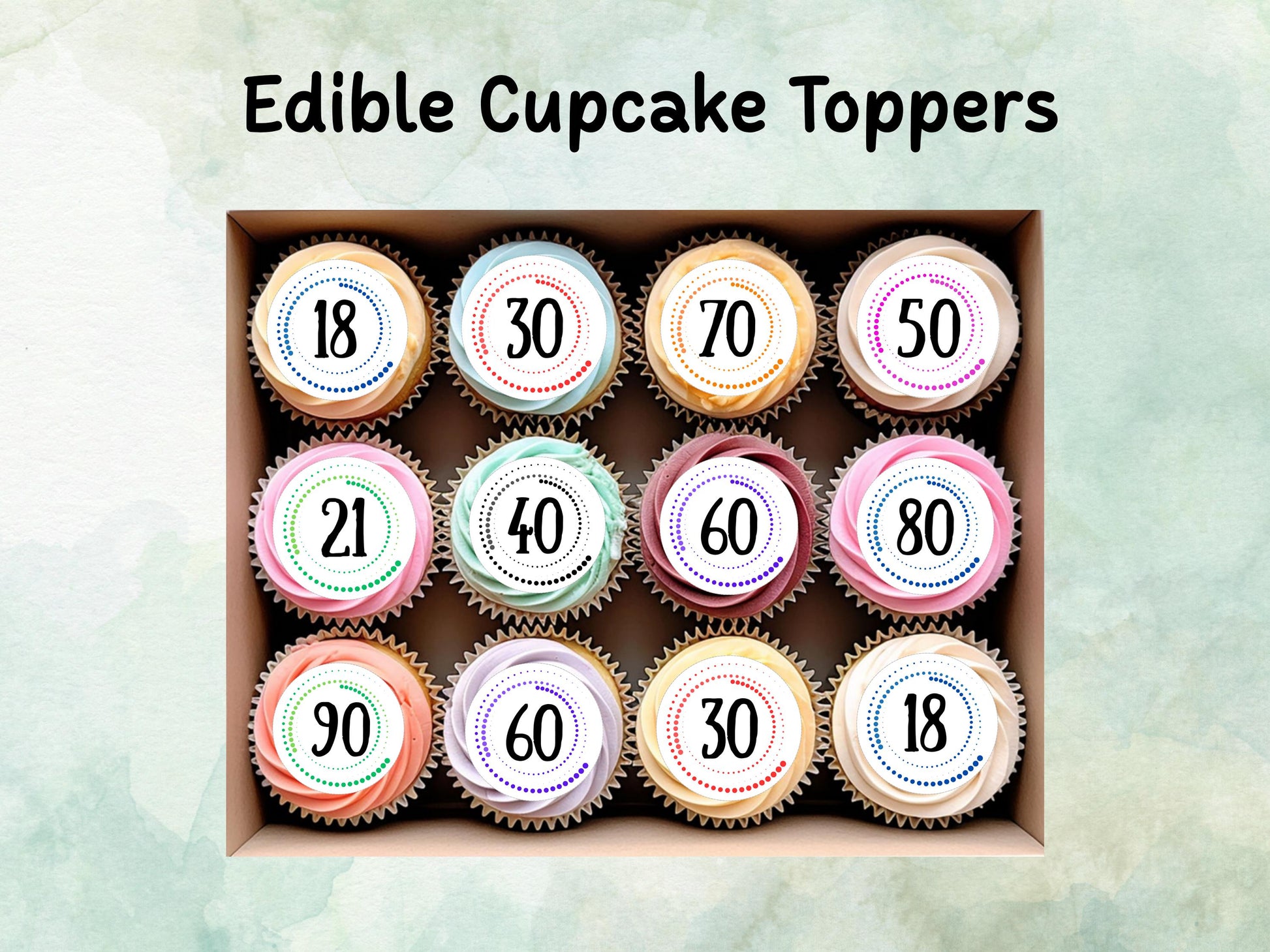 Milestone Birthday Edible Cupcake Toppers 12 x 2" – Pre cut Wafer Paper, Card or Icing Sheet, Customisable Birthday Cake Decoration