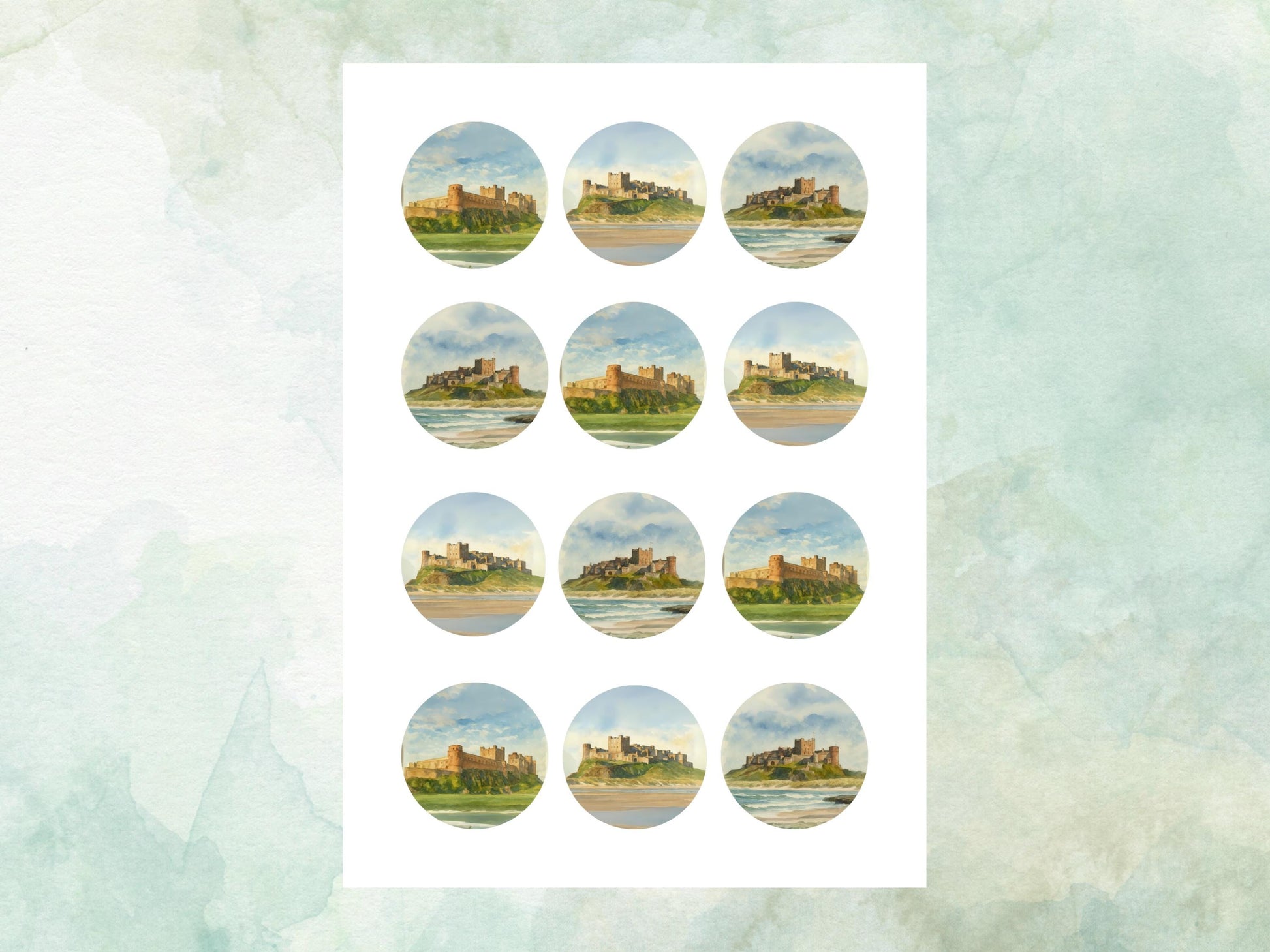Bamburgh Castle Edible Cupcake Toppers 12 x 2" – Pre cut Wafer Paper, Card or Icing Sheet, Historic Landmark Cake Decor, UK Travel gift