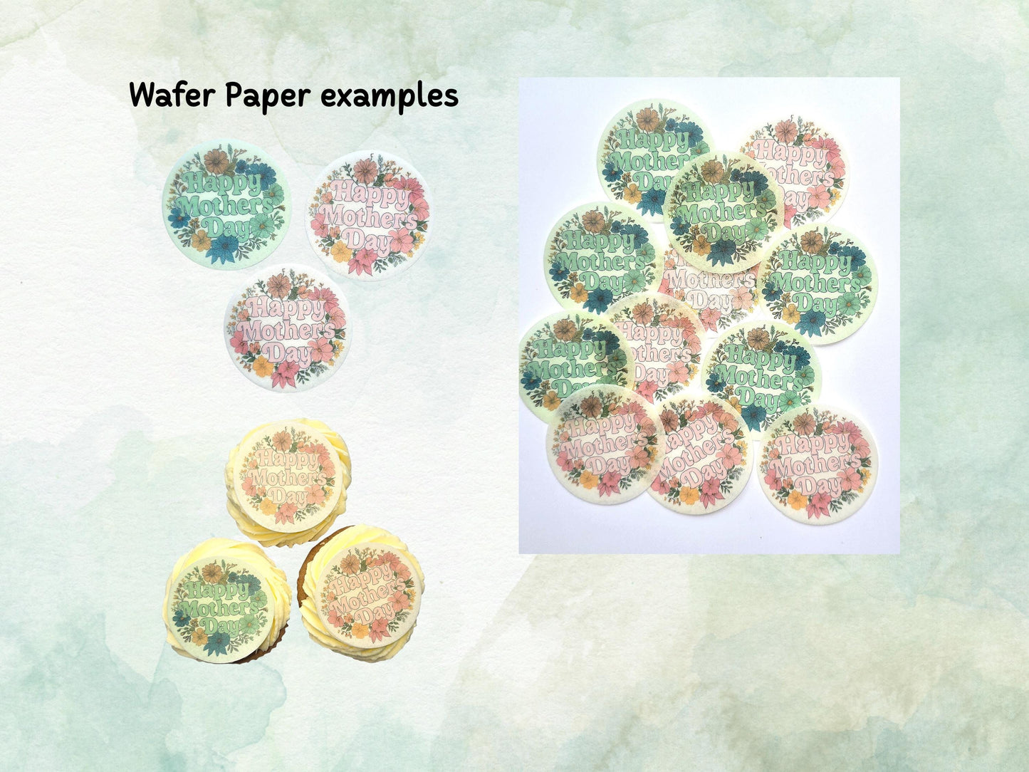 Happy Mother's Day Edible Cupcake Toppers 12 x 2" – Pre cut Wafer Paper, Card or Icing Sheet, Cookie Decoration