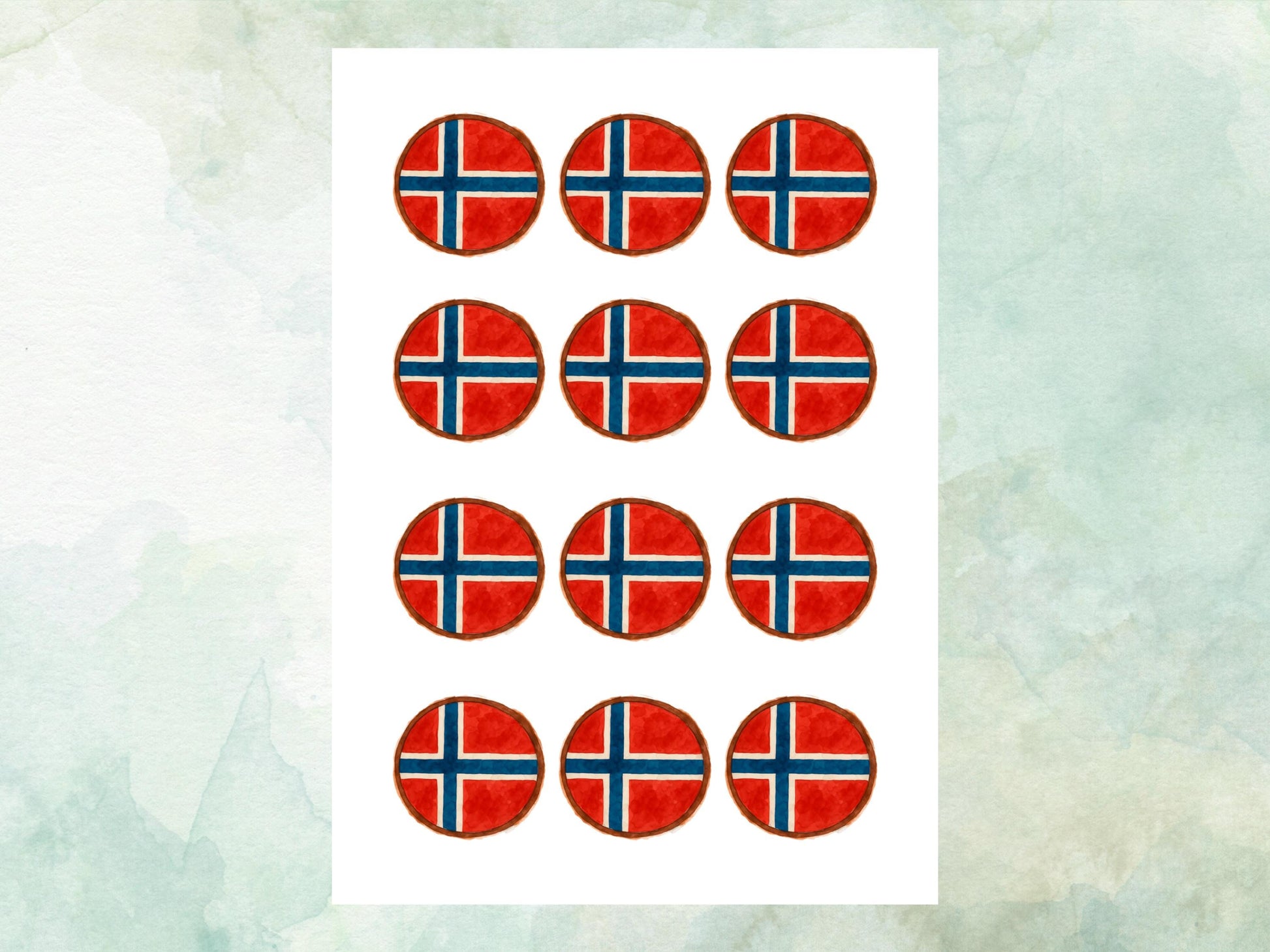 Norwegian Flag Edible Cupcake Toppers 12 x 2" – Pre cut Wafer Paper, Card or Icing Sheet, Italy Cake Decorations