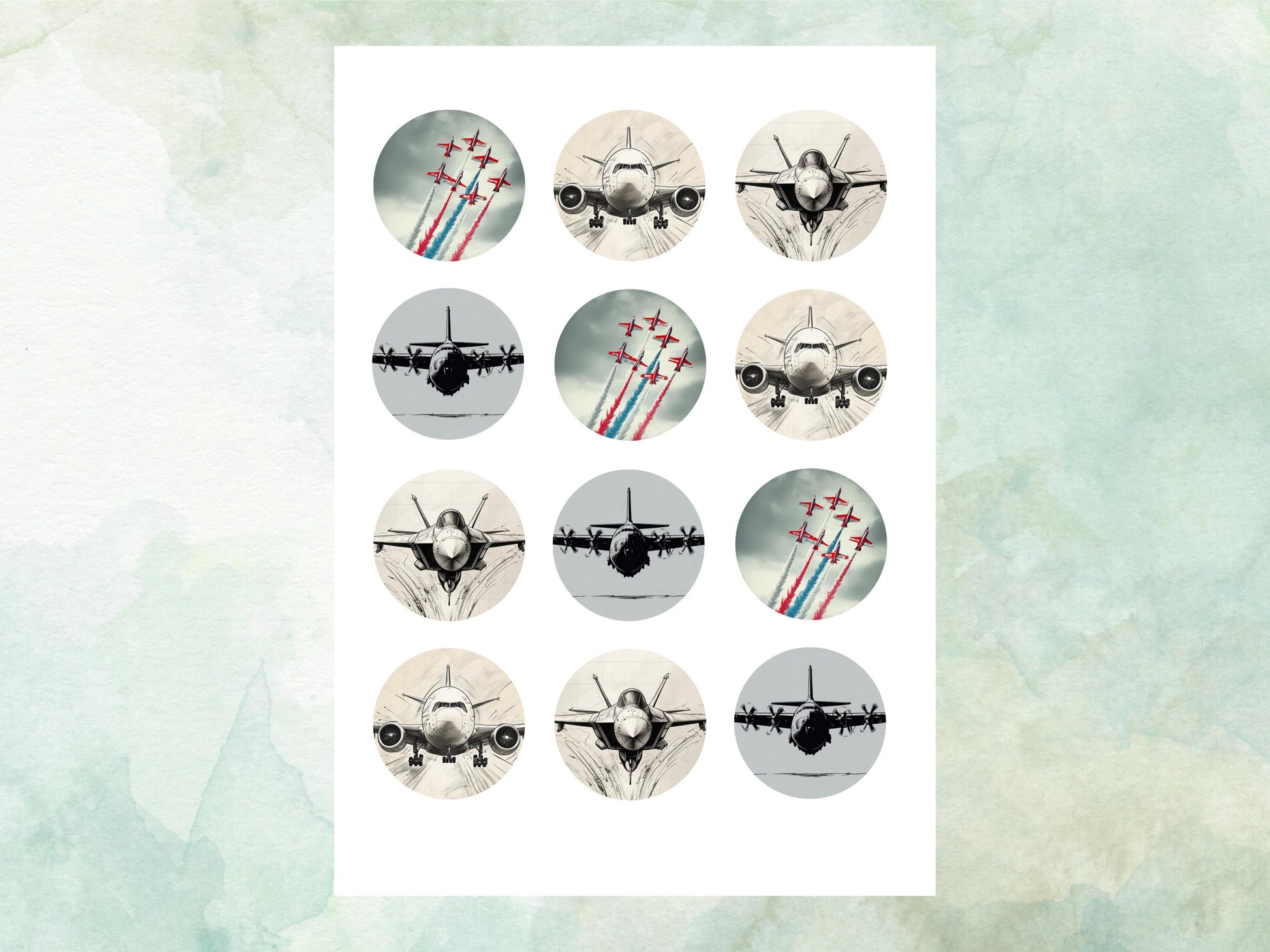 Aeroplane Edible Cupcake Toppers 12 x 2"– Pre cut Wafer Paper, Card or Icing Sheet, Aviation Airplane Cake decorations