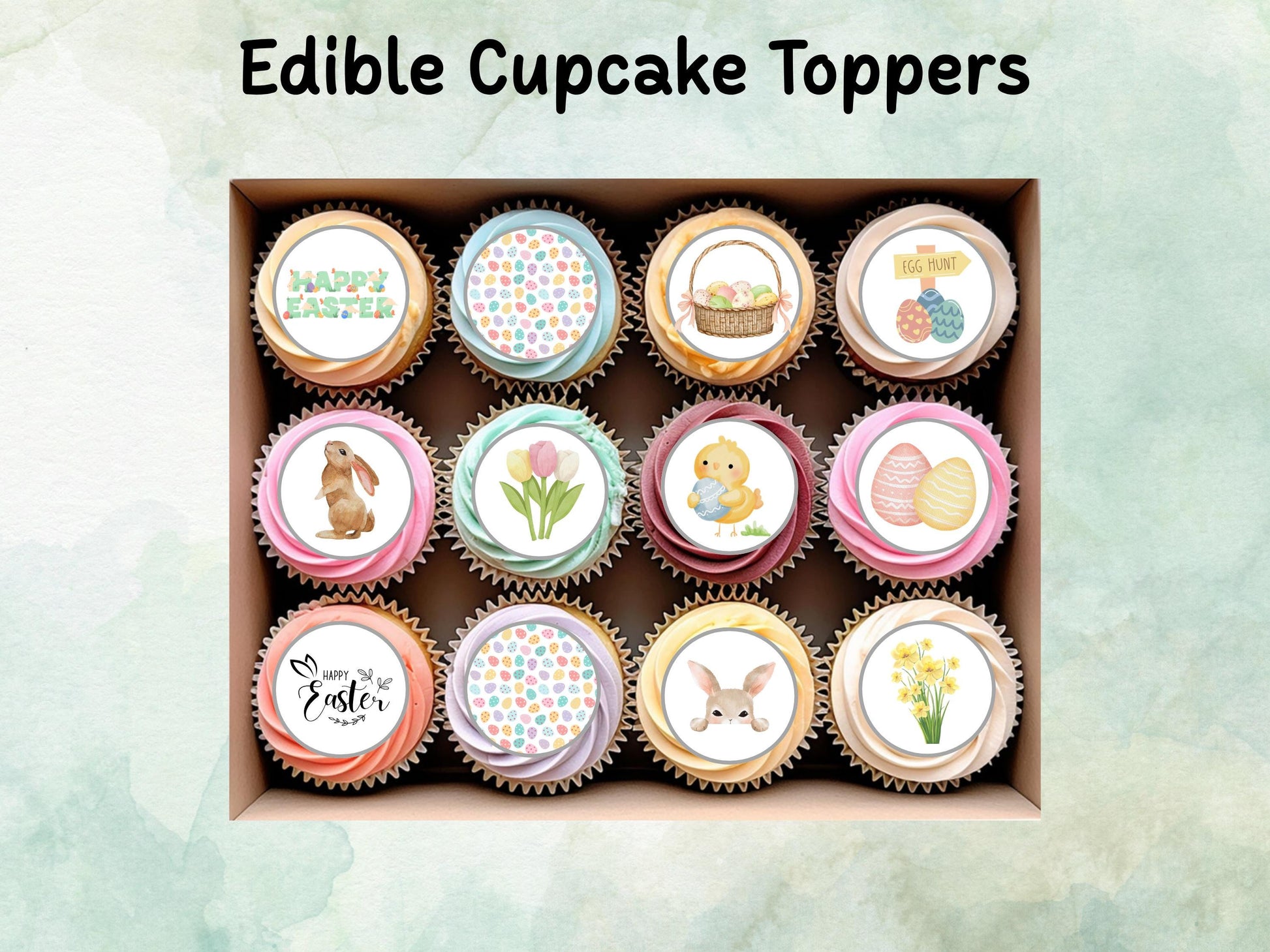 Easter Edible Cupcake Toppers 12 x 2" – Pre cut Wafer Paper, Card or Icing Sheet, Bunny, Chick & Egg Design Cakes