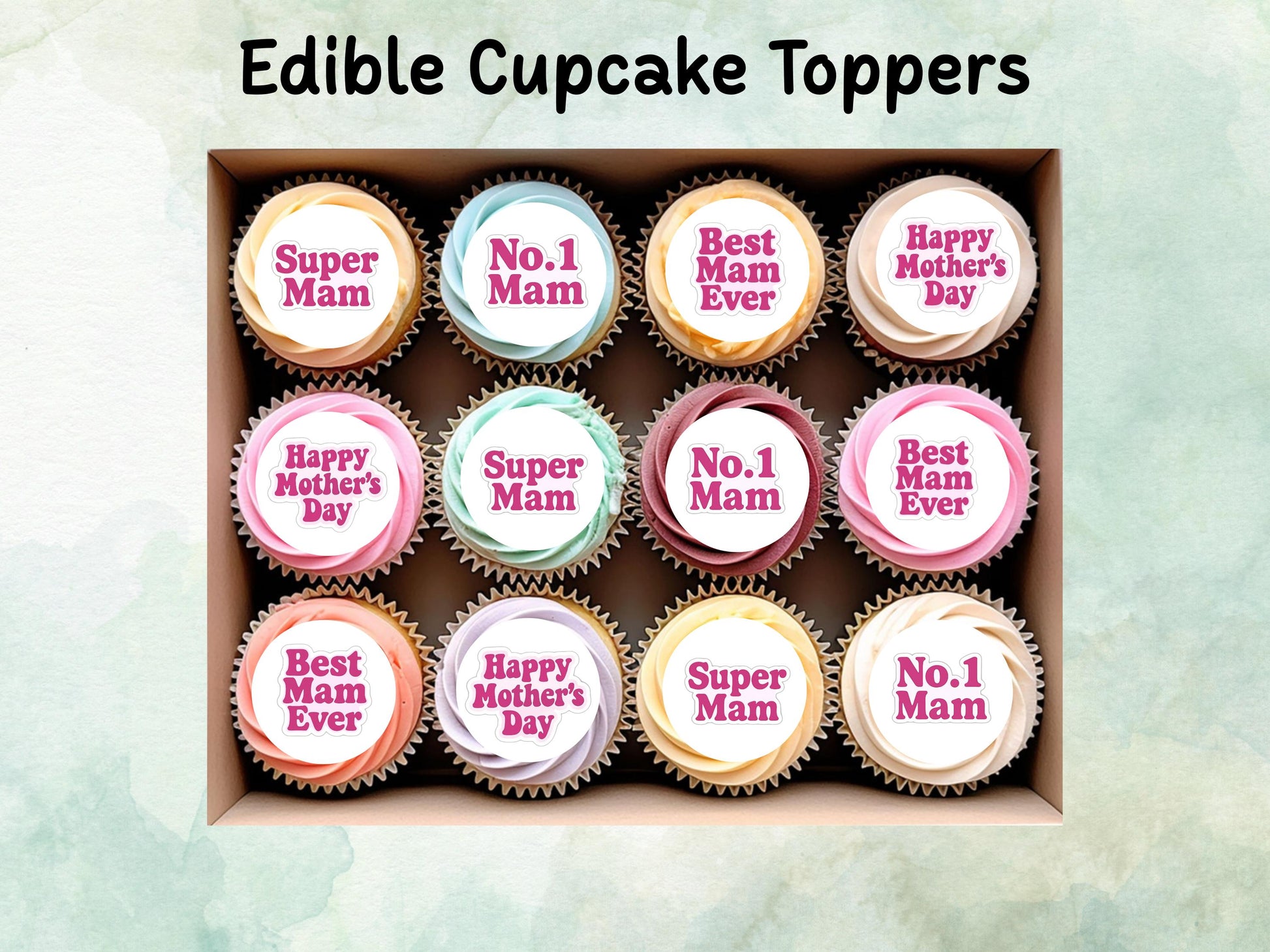 Happy Mother's Day Edible Cake Toppers 12 x 2" – Pre cut Wafer Paper, Card or Icing Sheet, Mothers Day Cake Decoration