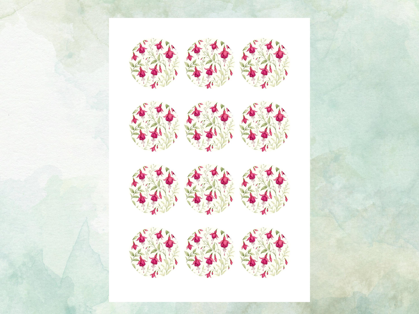Fuchsia Floral Edible Cupcake Toppers 12 x 2" – Pre cut Wafer Paper, Card or Icing Sheet, Watercolor Pink Flower Cake and Cookie Decoration