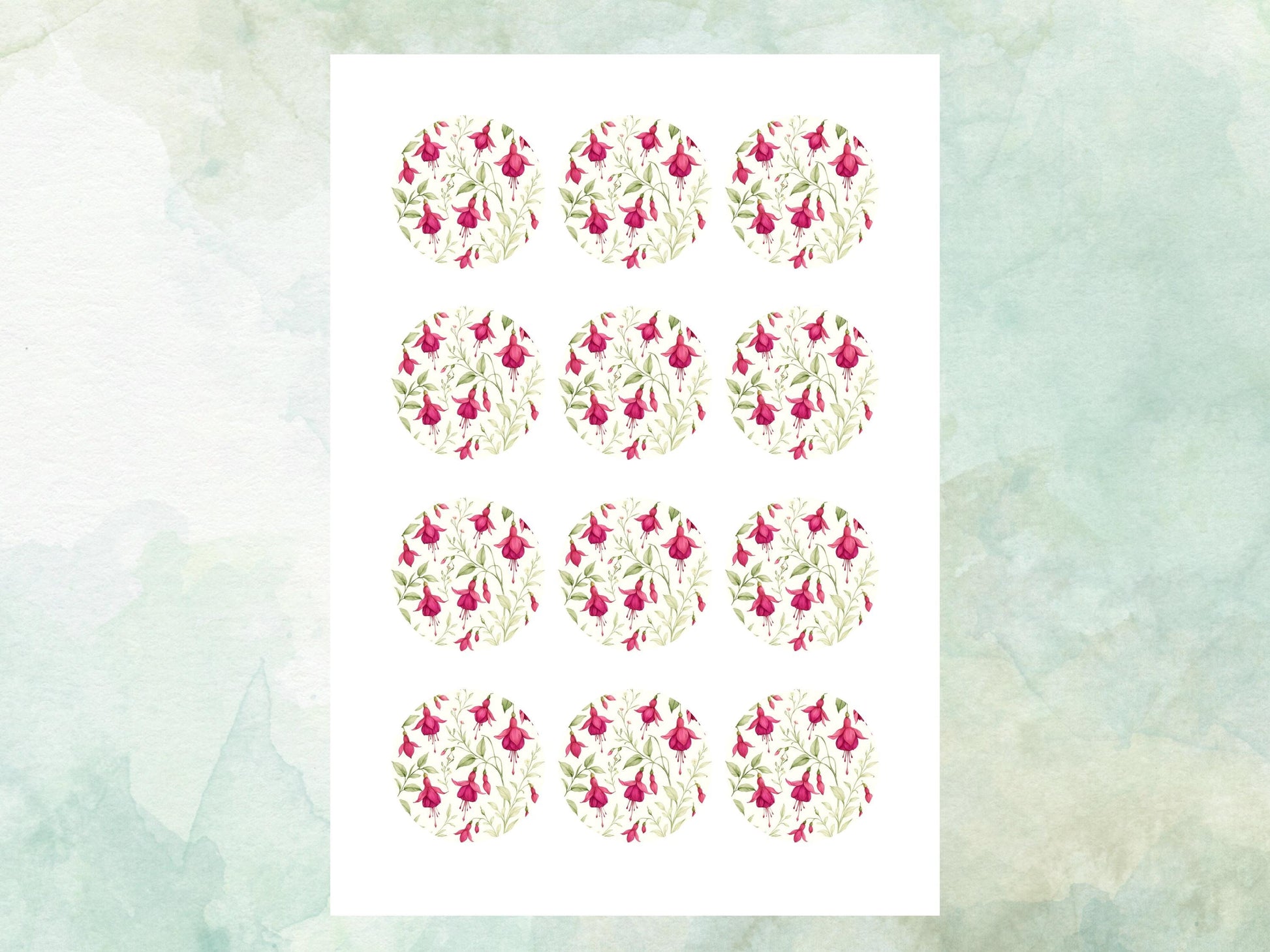 Fuchsia Floral Edible Cupcake Toppers 12 x 2" – Pre cut Wafer Paper, Card or Icing Sheet, Watercolor Pink Flower Cake and Cookie Decoration