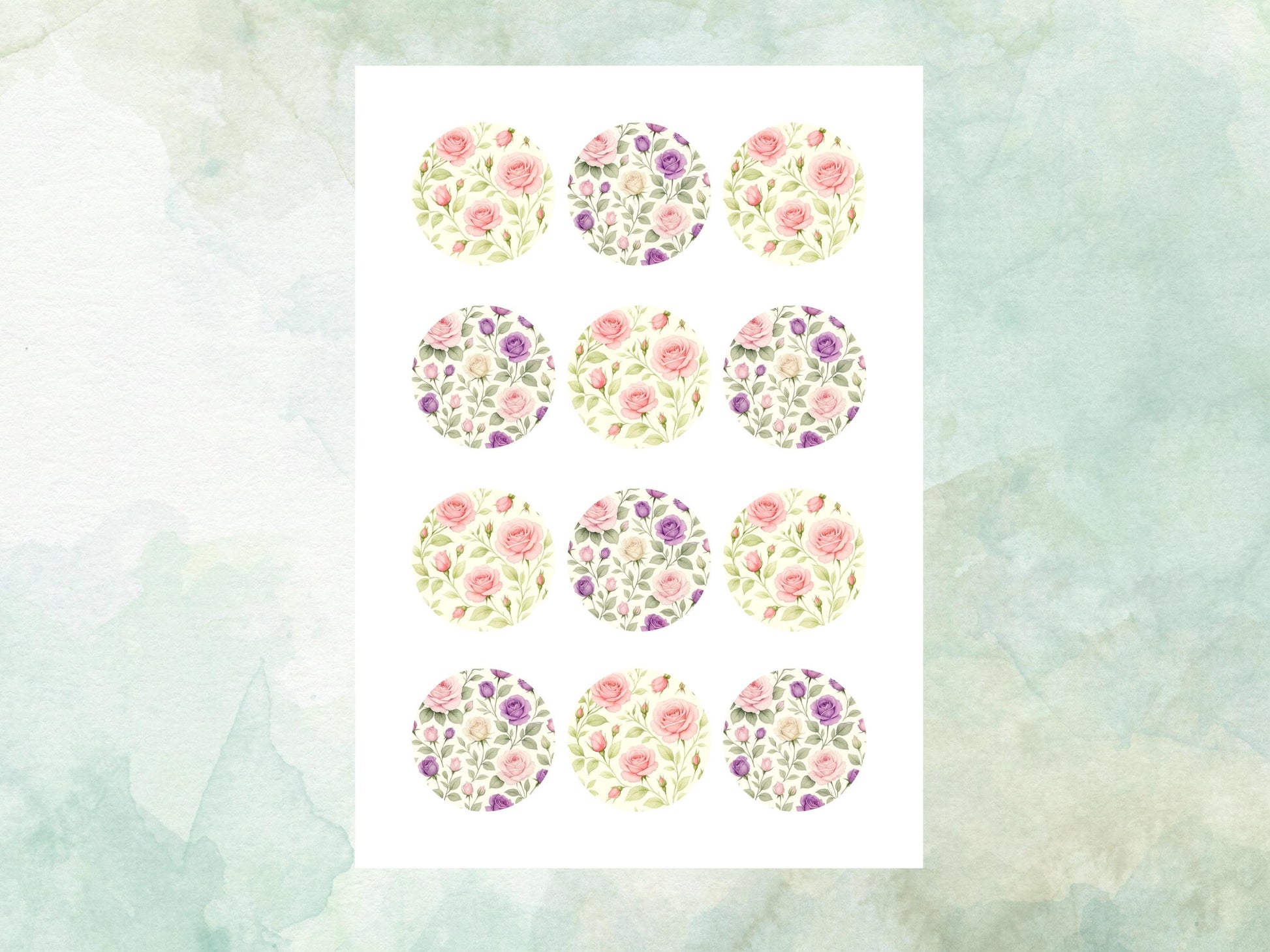 Rose Floral Edible Cupcake Toppers 12 x 2" – Pre cut Wafer Paper, Card or Icing Sheet, Watercolor Pink Flower Cake and Cookie Decoration