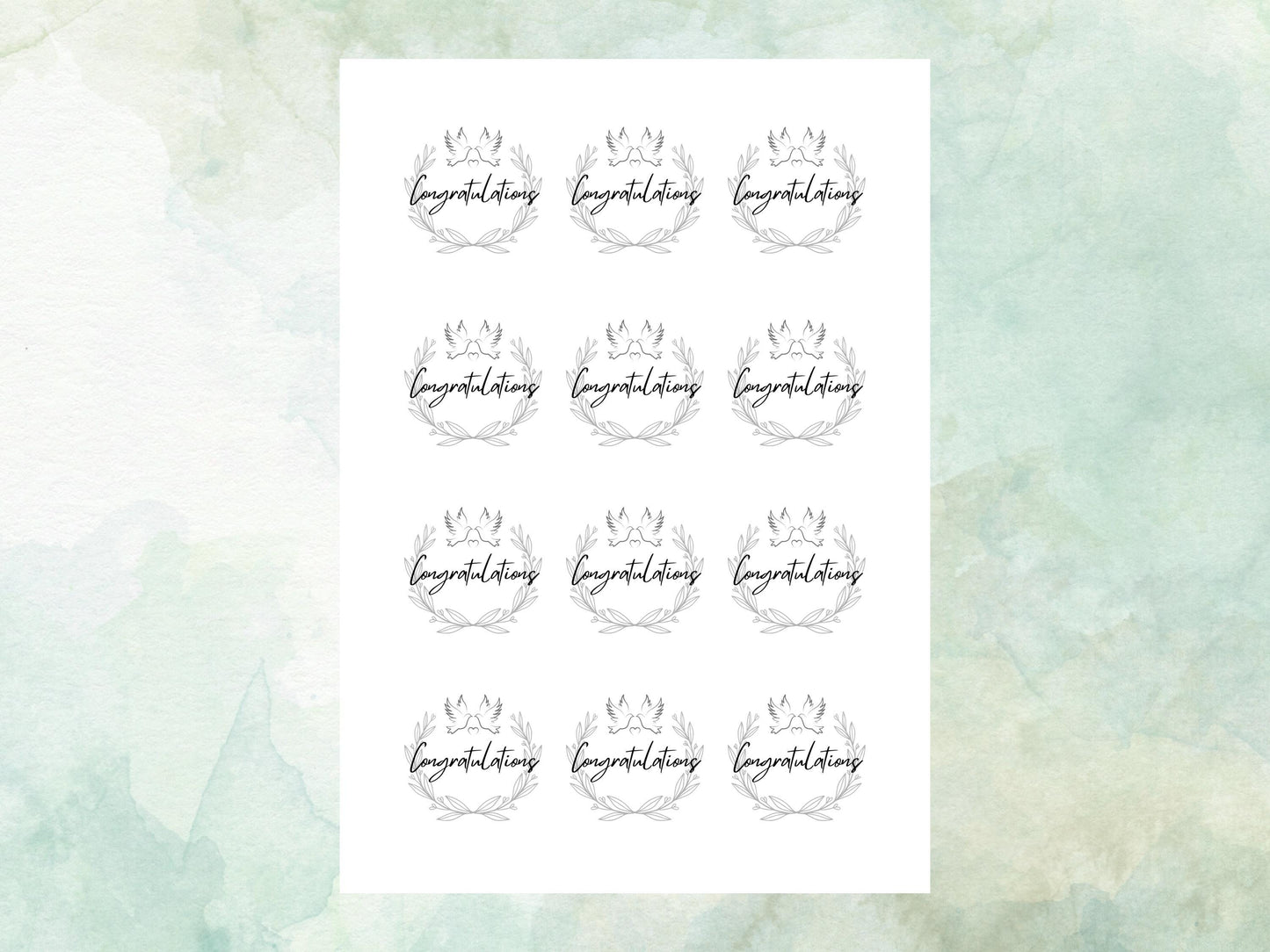 Congratulations Edible Cupcake Toppers 12 x 2" – Pre cut Wafer Paper, Card or Icing Sheet, Engagement Cake Topper, Well Done Cake Topper