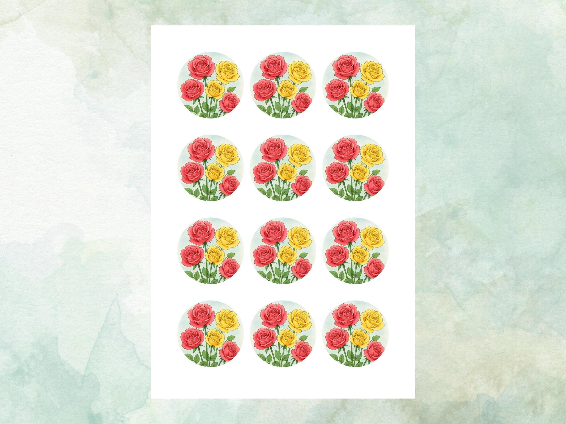 Rose Floral Edible Cupcake Toppers 12 x 2" – Pre cut Wafer Paper, Card or Icing Sheet, Watercolor Pink Flower Cake and Cookie Decoration