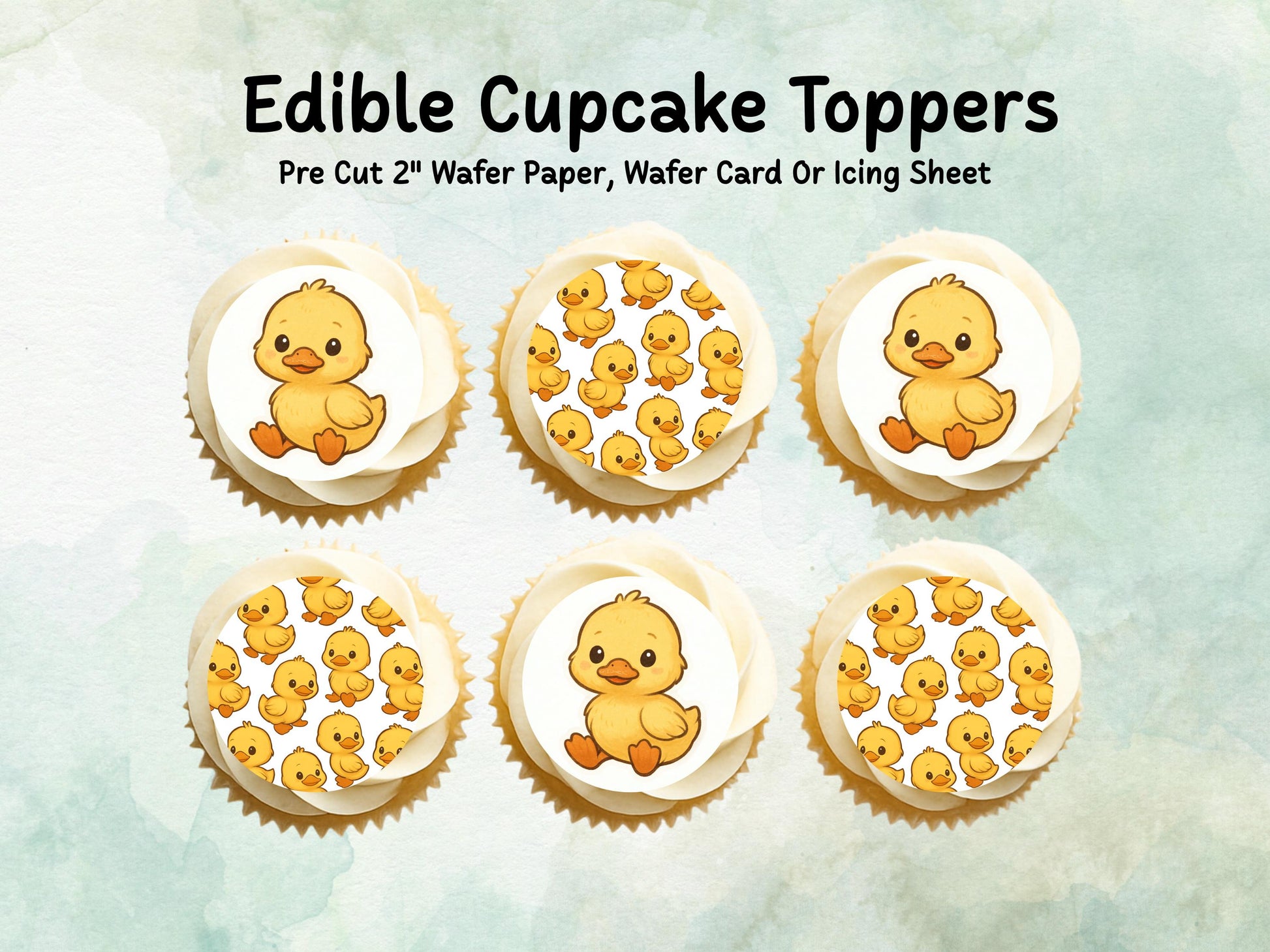Cute Duckling Edible Cupcake Toppers 12 x 2"– Pre cut Wafer Paper, Card or Icing Sheet, Duck Birthday Cake Topper, Kids Birthday Cake