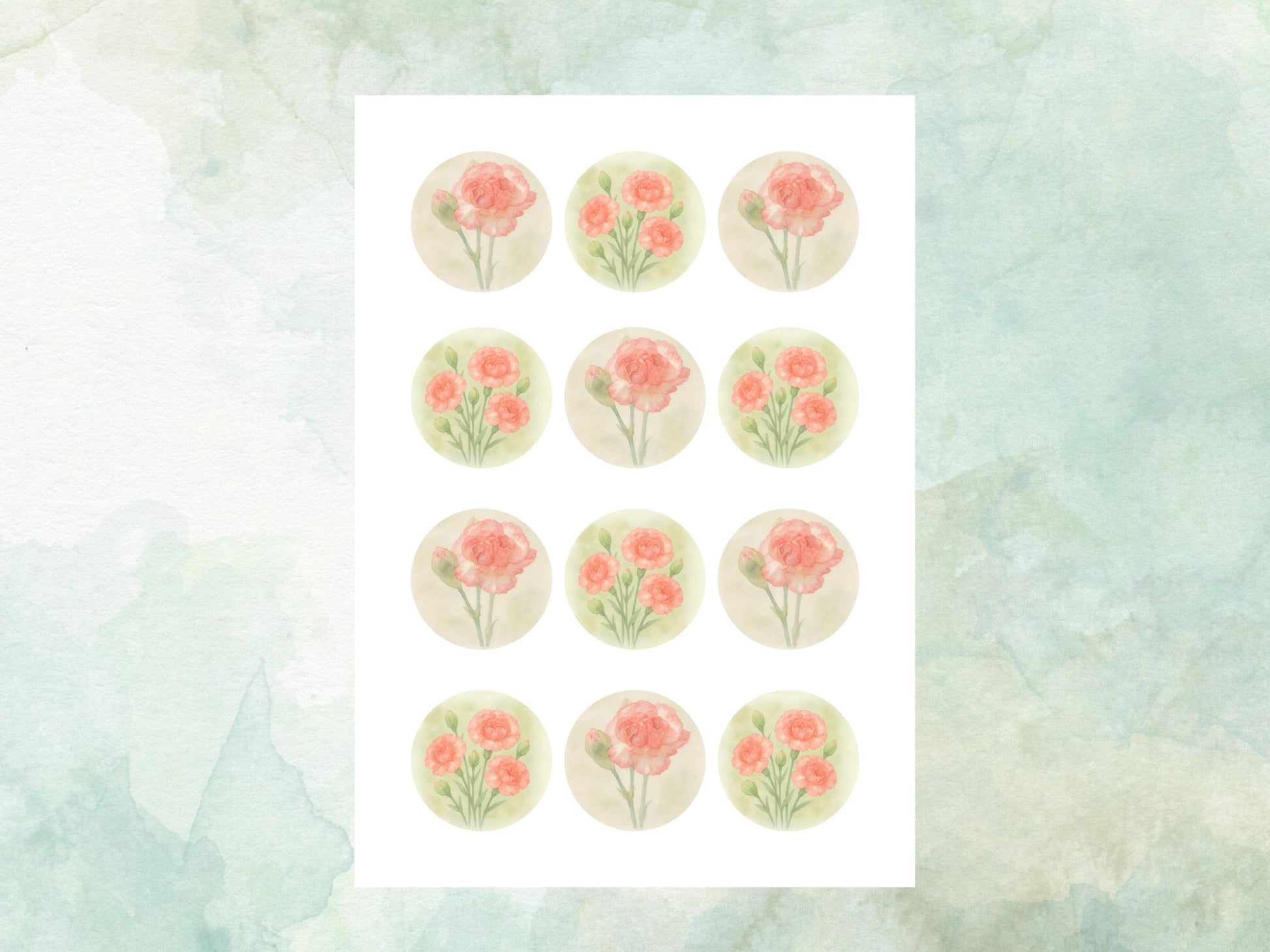 January Birth Flower Edible Cupcake Toppers – 12 x 2" Carnation Design - Pre cut Wafer Paper, Card or Icing Sheet, Floral Cake Topper