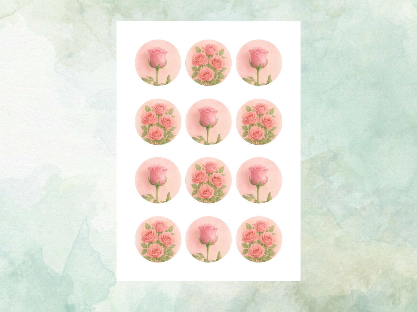 June Birth Flower Edible Cupcake Toppers – 12 x 2" Rose Design, Pre cut Wafer Paper, Card or Icing Sheet, Floral Cake Topper