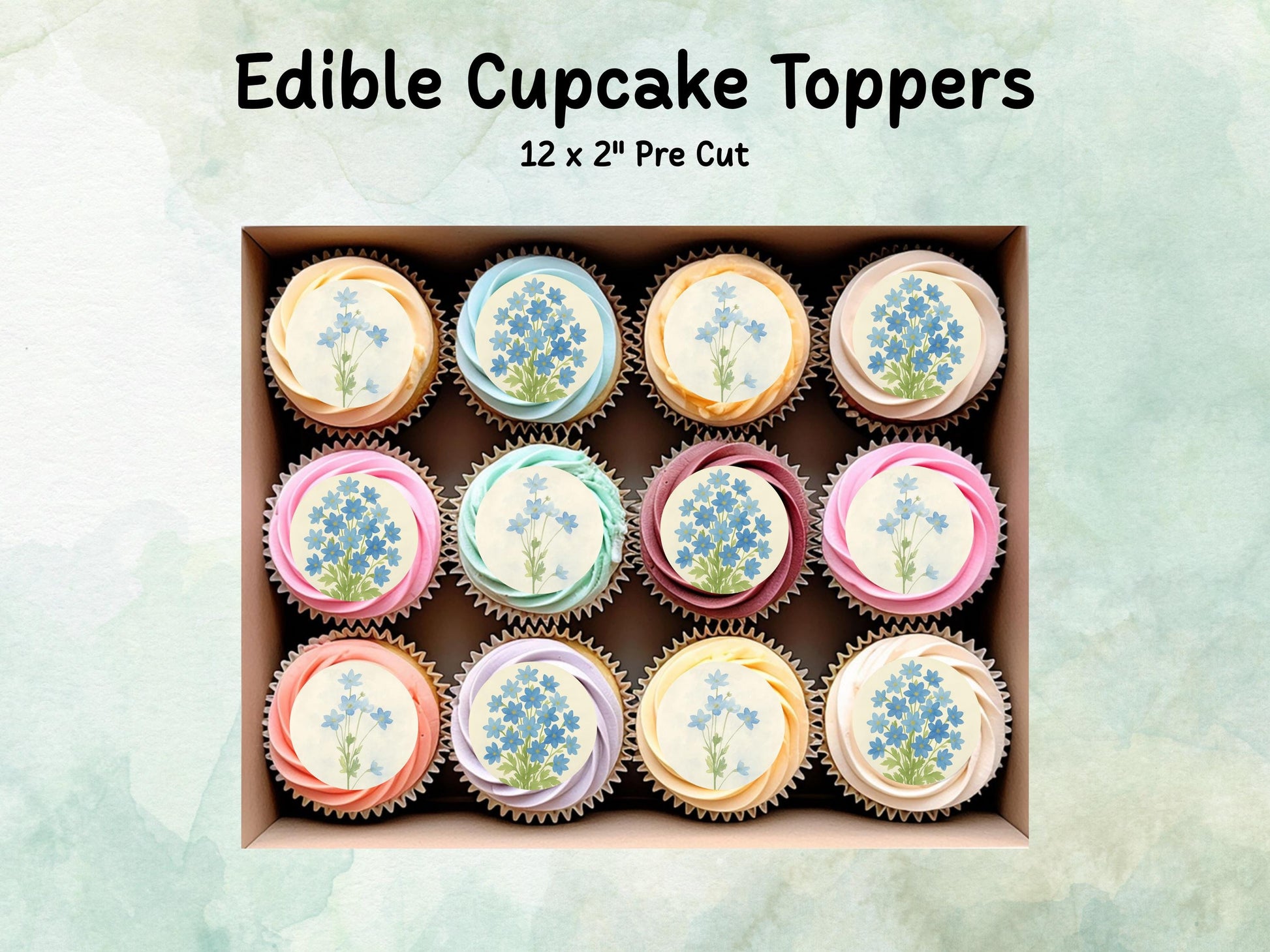 July Birth Flower Edible Cupcake Toppers – 12 x 2" Larkspur Design, Pre cut Wafer Paper, Card or Icing Sheet, Floral Cake Topper